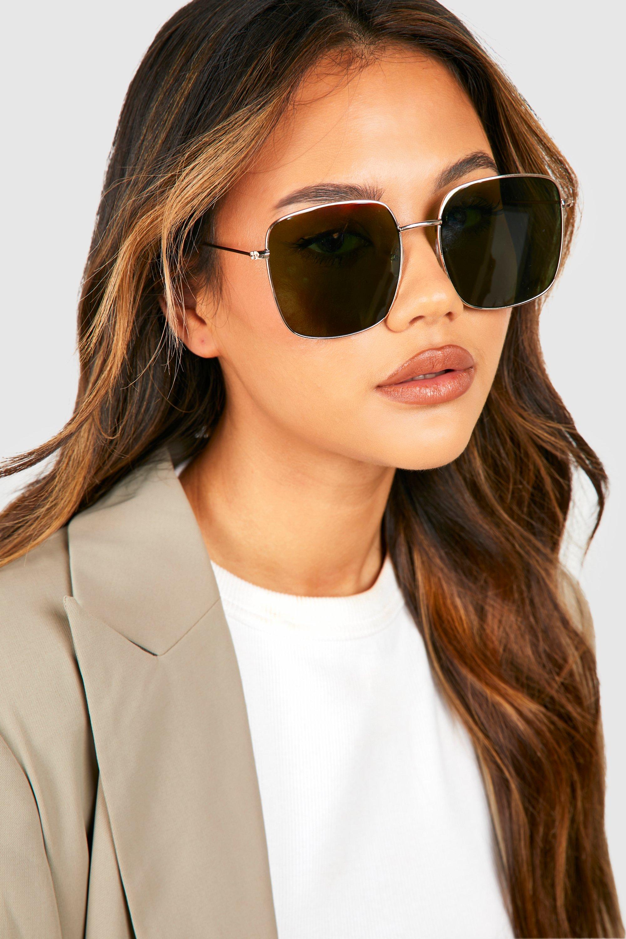 Image of Square Metal Frame Sunglasses, Metallics