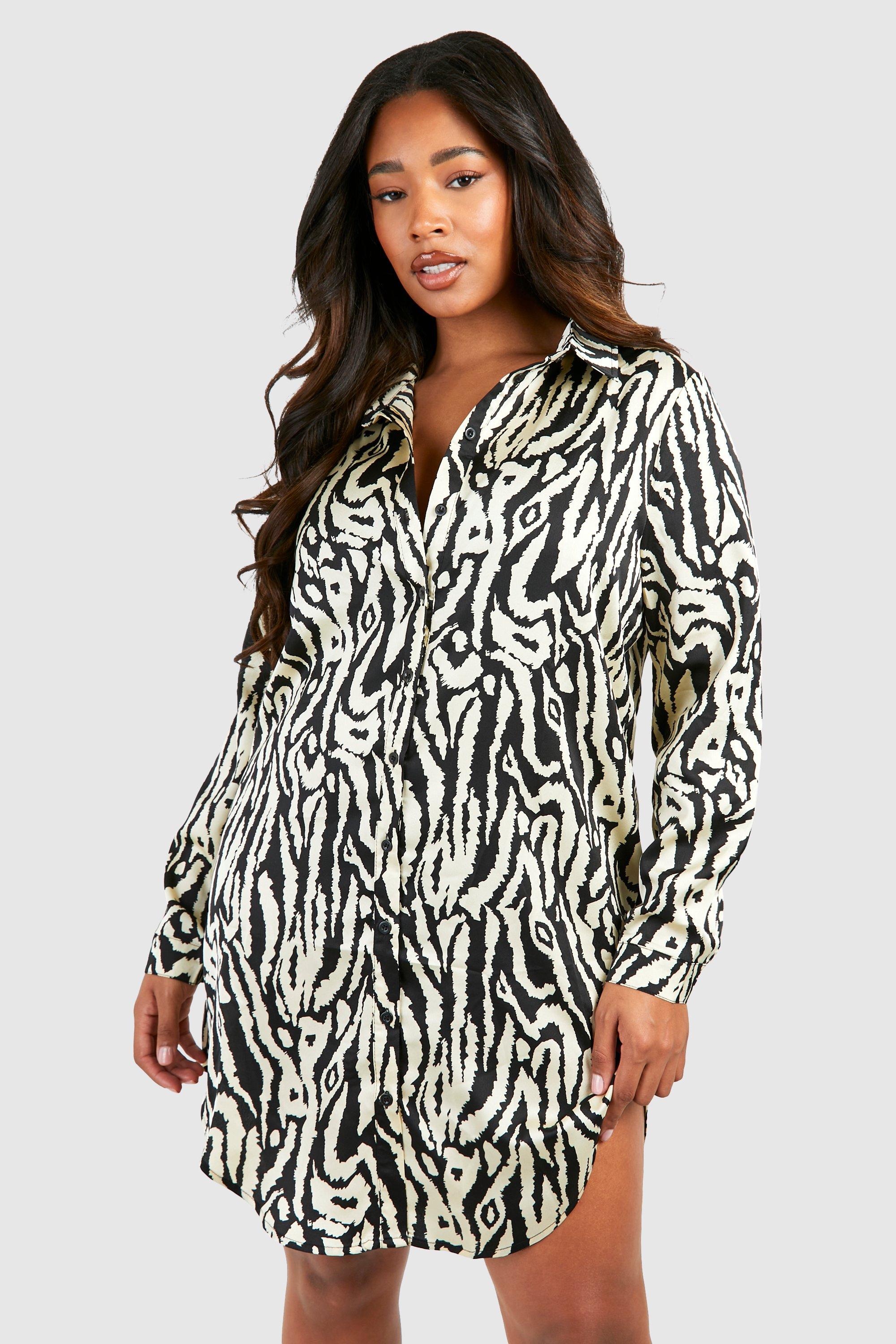 Image of Plus Zebra Print Shirt Dress, Zebra