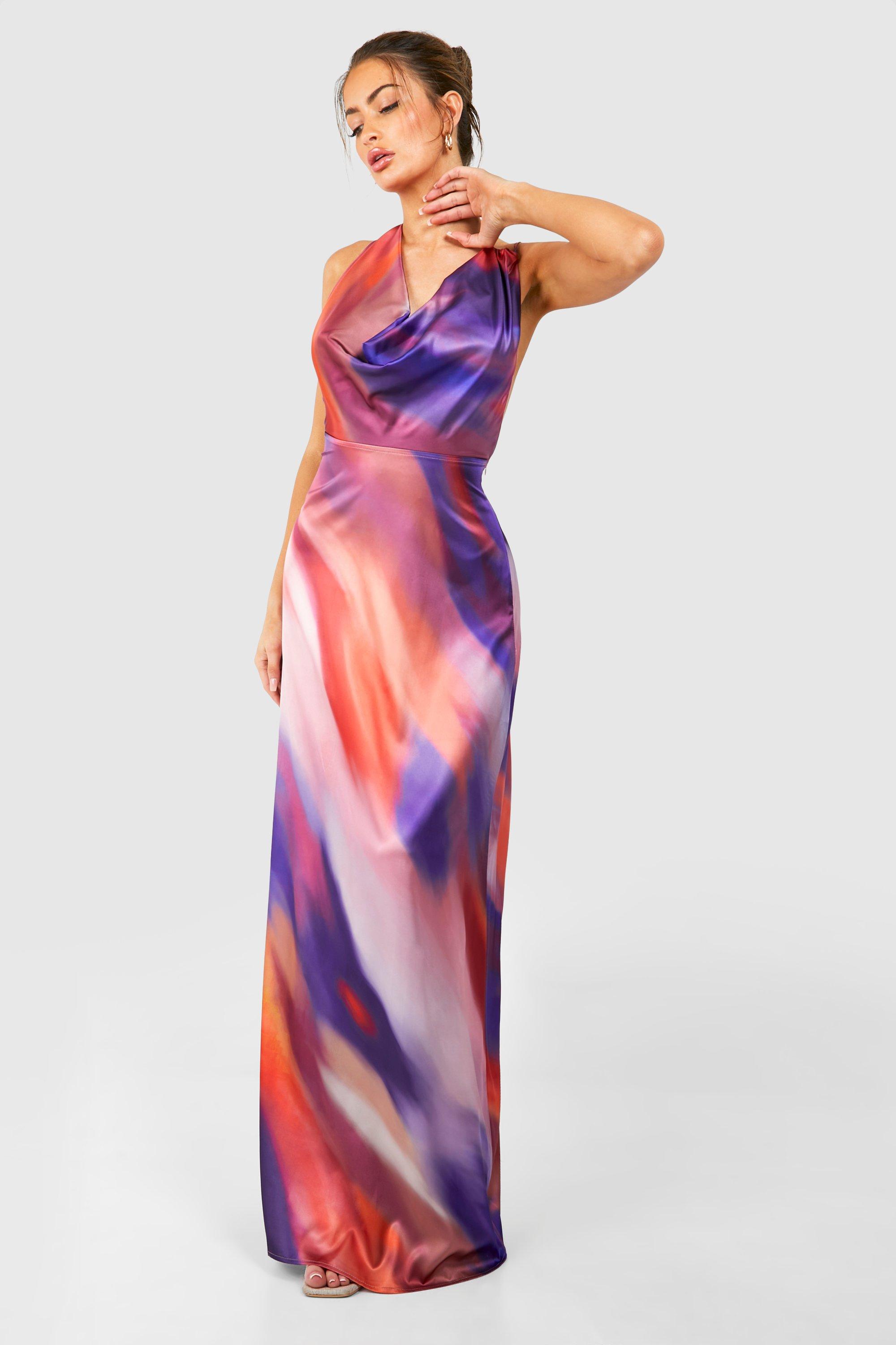 Image of Ombre Satin Cowl Maxi Dress, Multi