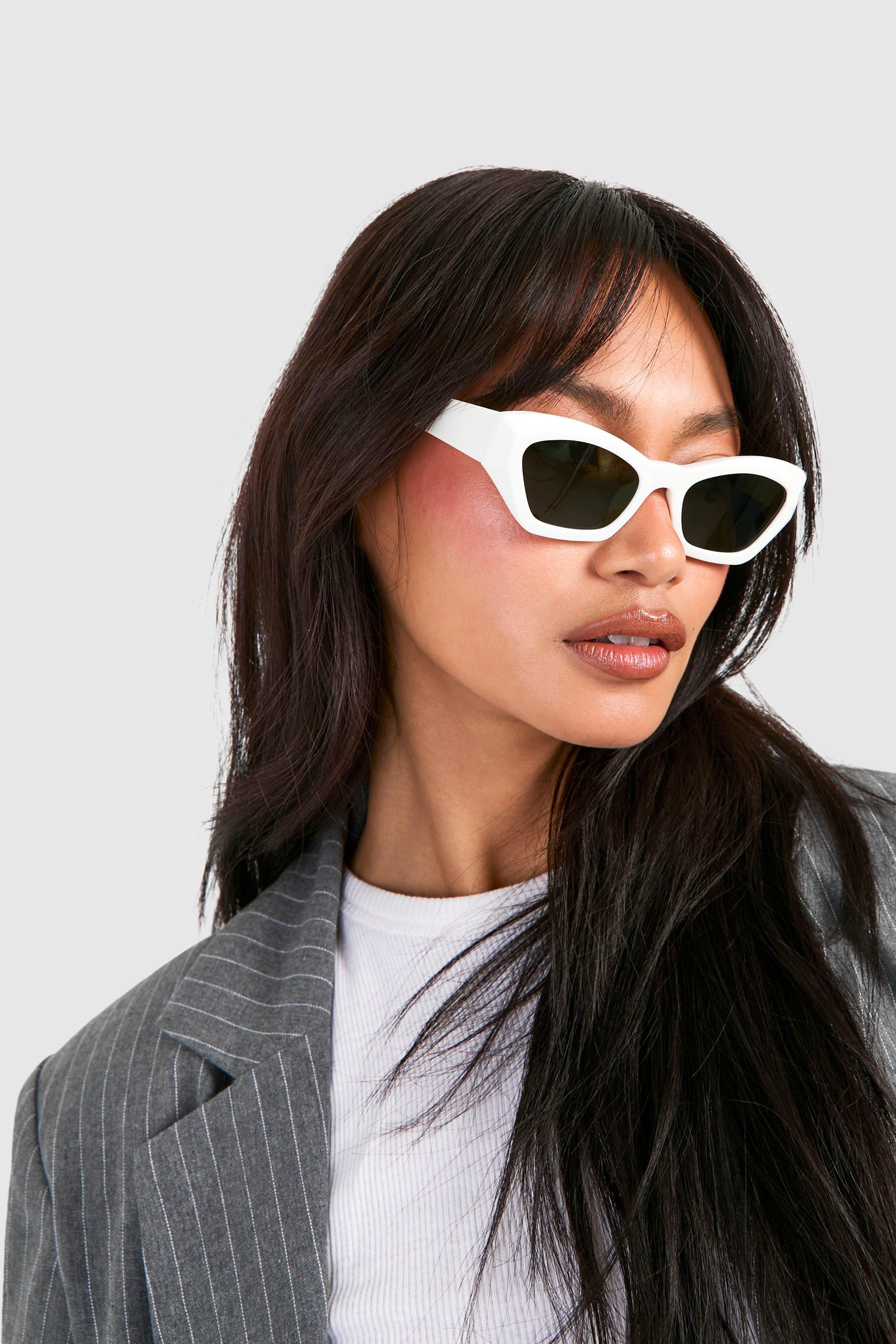 Image of Angular White Frame Sunglasses, Bianco