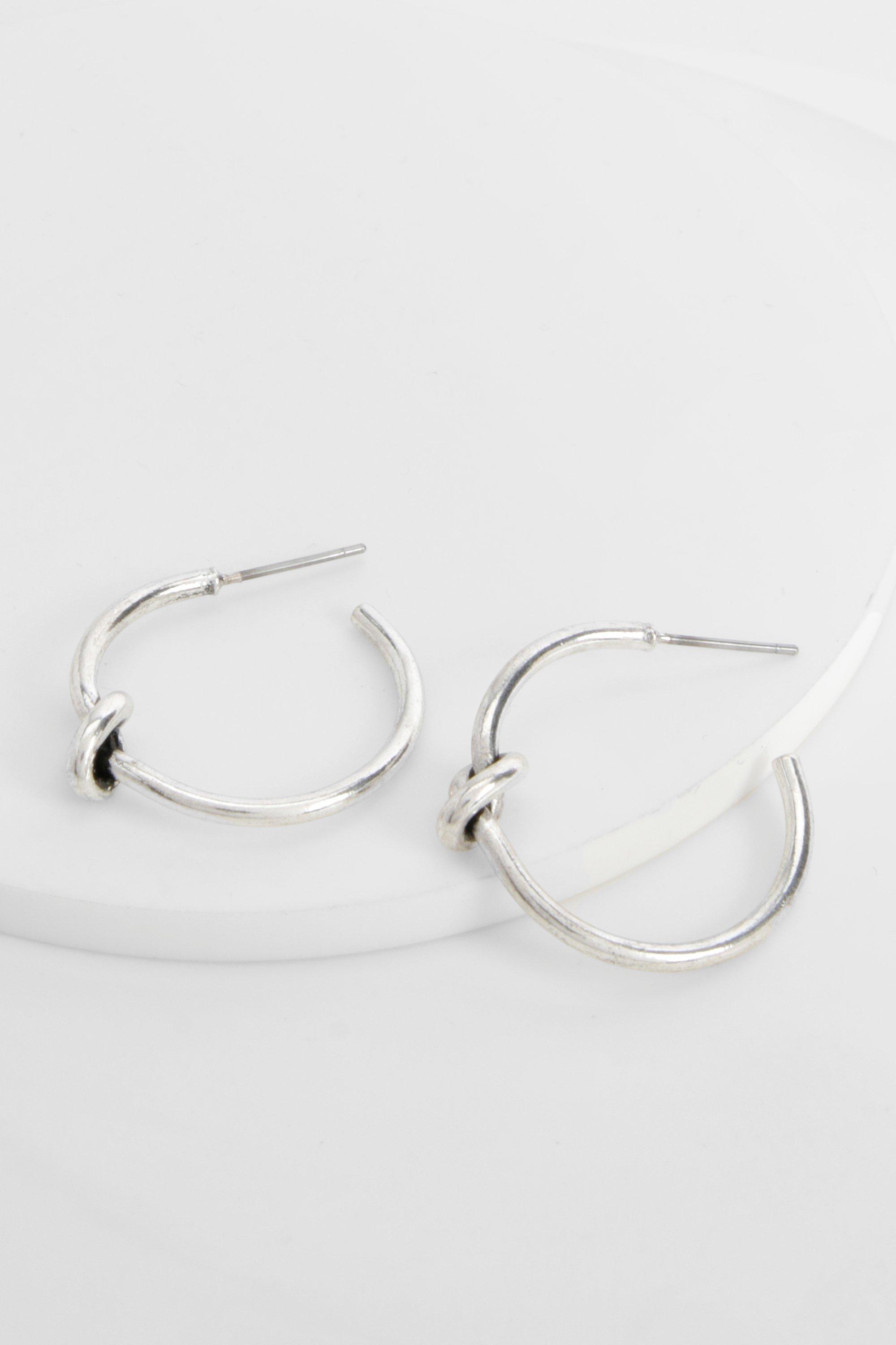 Image of Knot Detail Hoop Earrings, Grigio