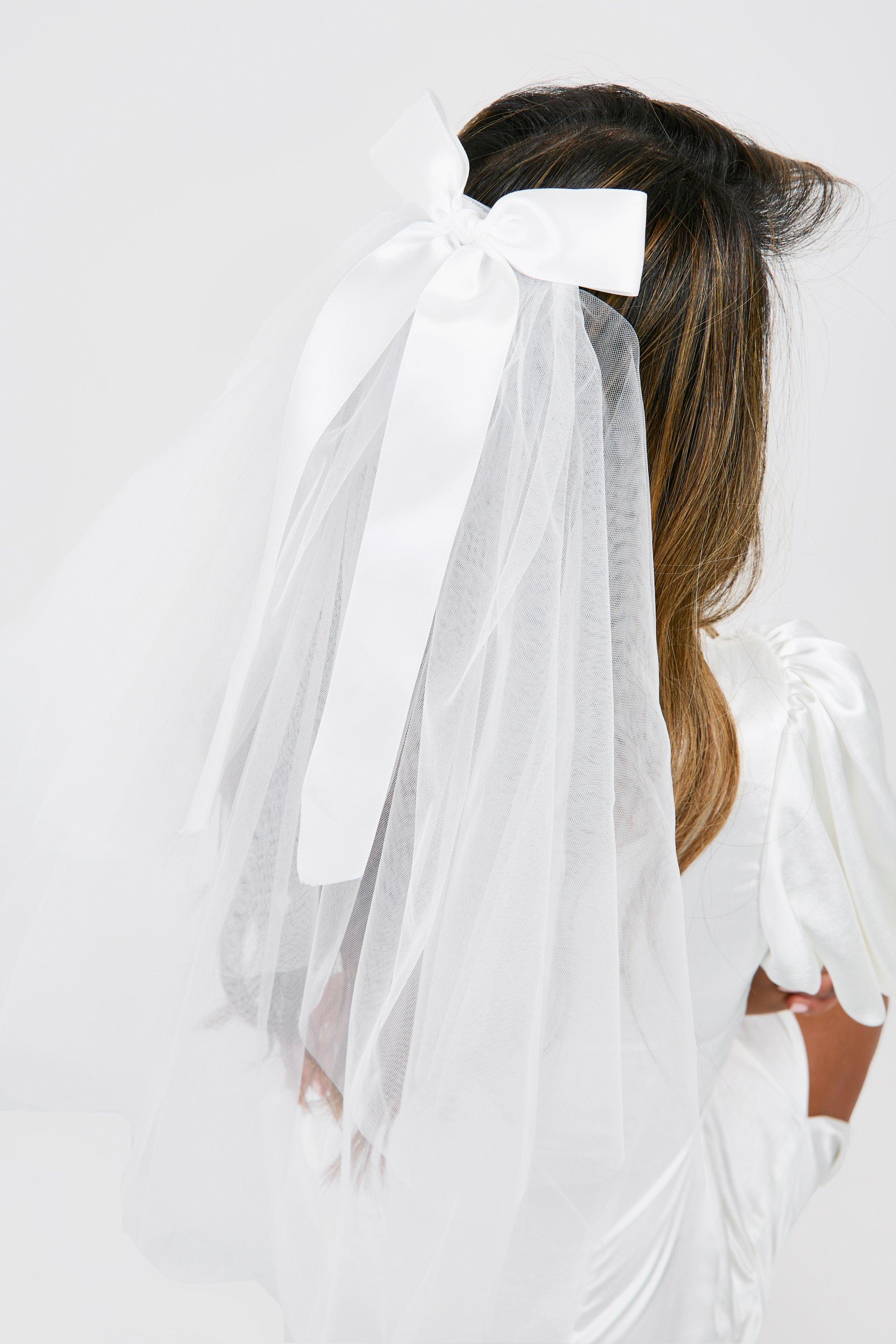 Image of Bow Bridal Veil Headband, Bianco