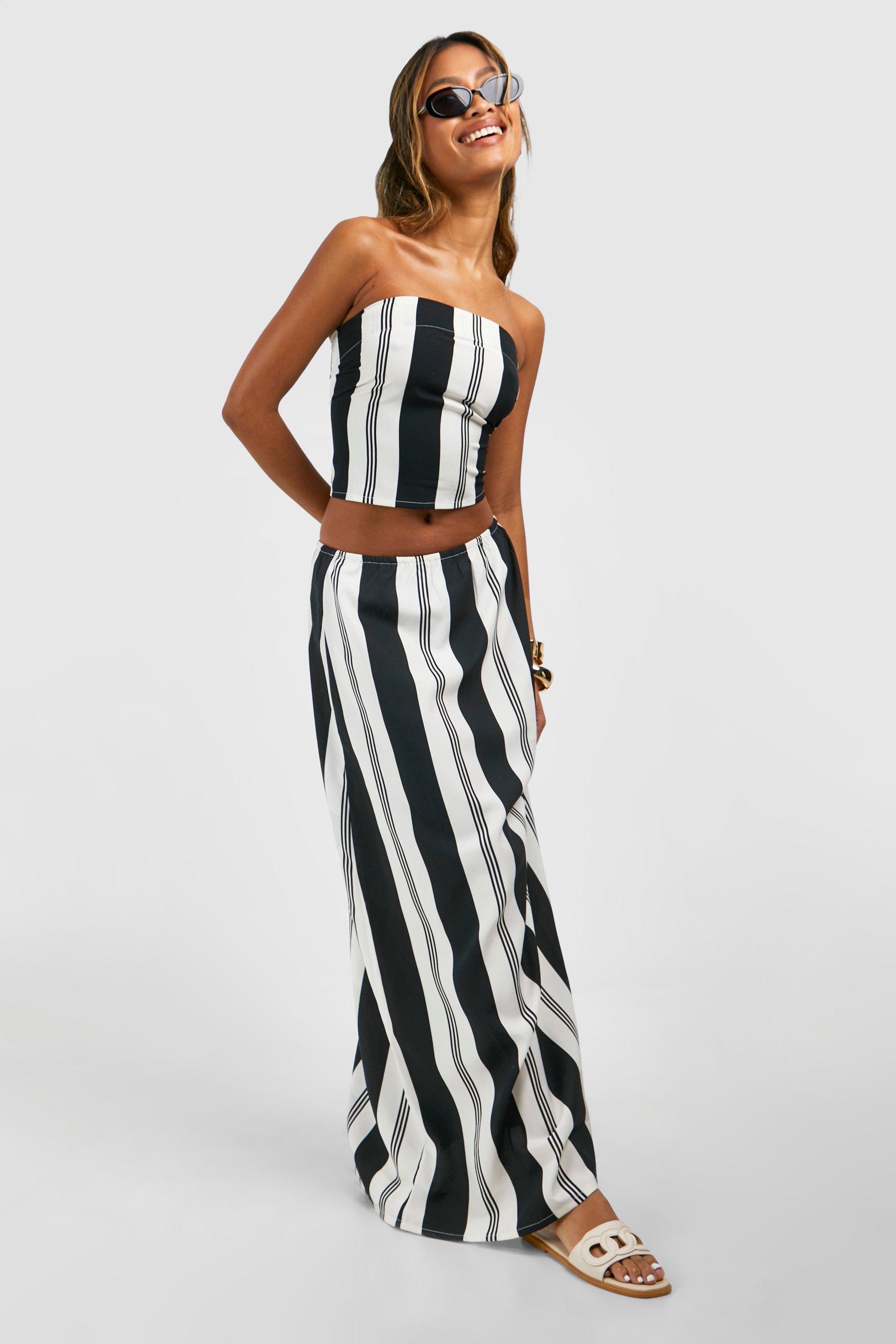 Image of Mono Stripe Bandeau & Split Maxi Skirt, Mono