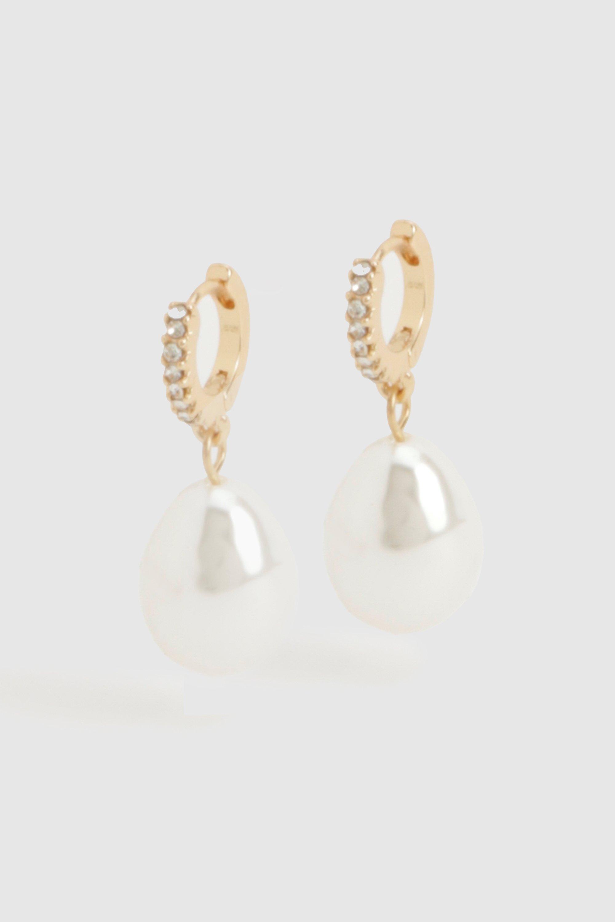 Image of Hooped Drop Pearl Earrings, Metallics