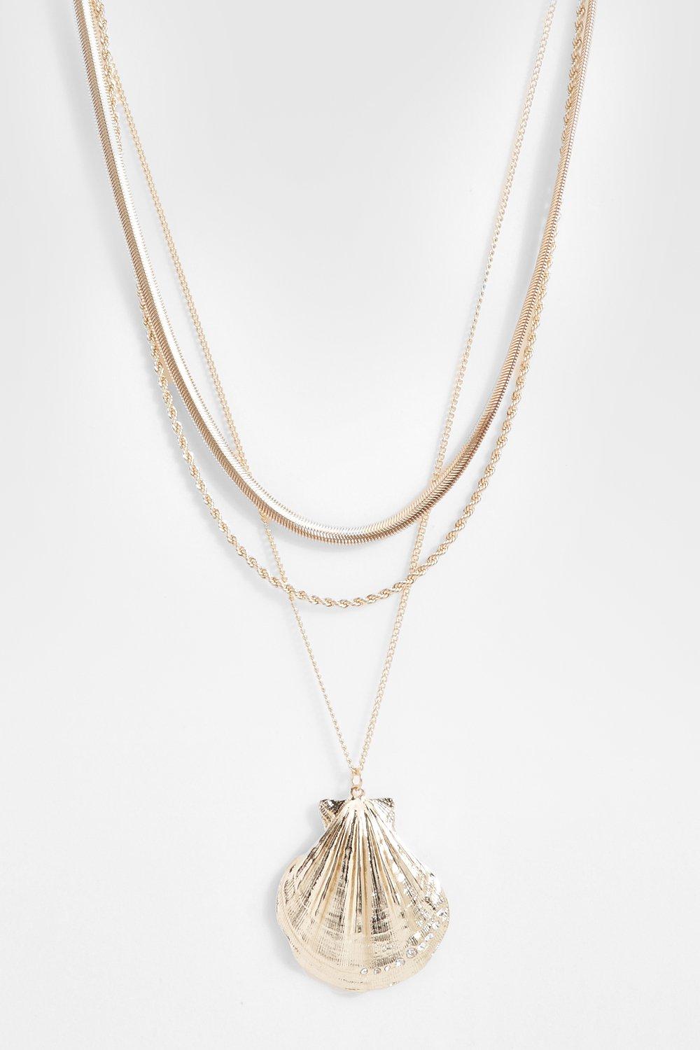 Image of Statement Sea Shell Layered Necklace, Metallics