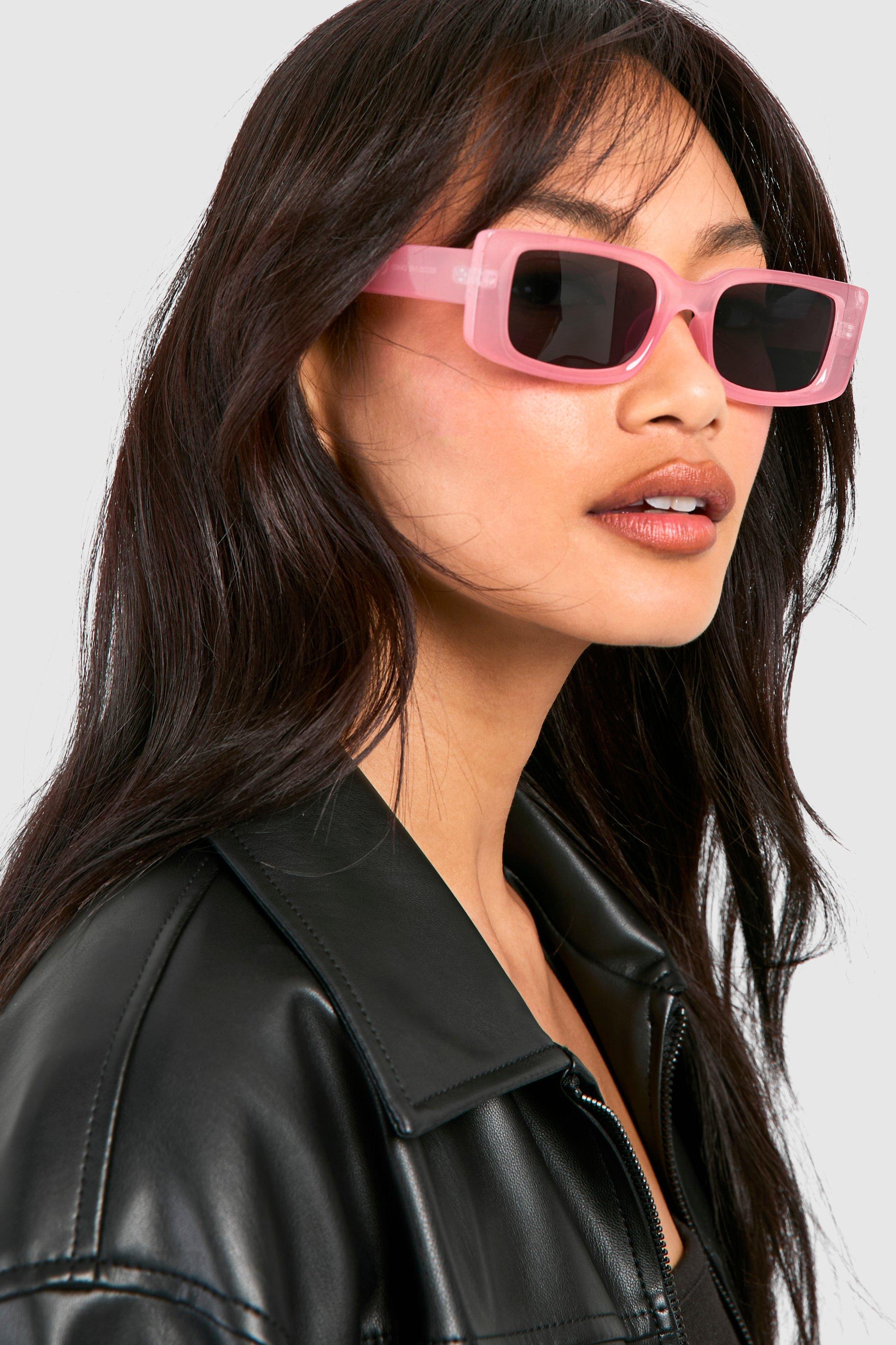 Image of Light Pink Rectangular Frame Sunglasses, Pink