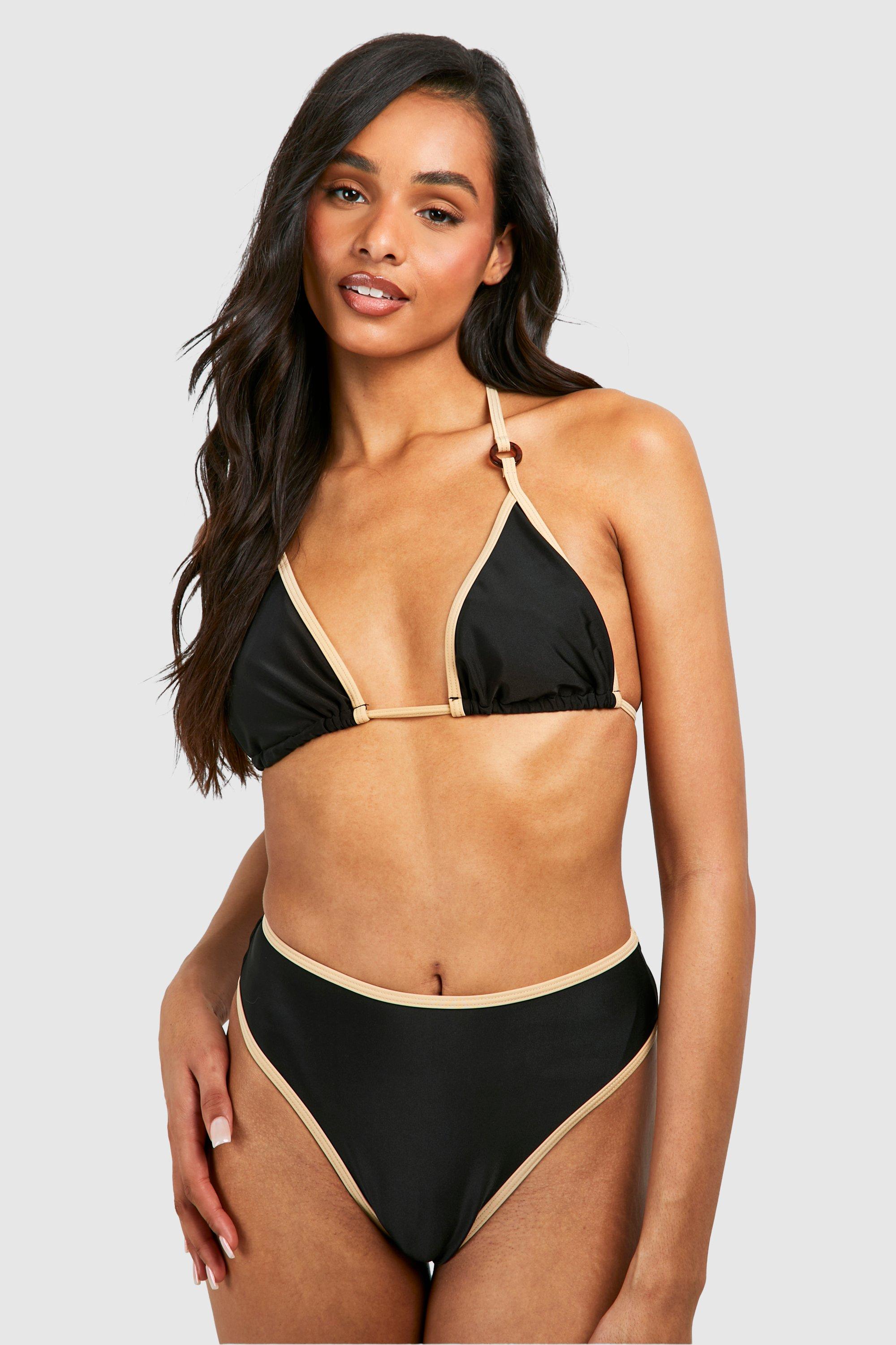 Image of Tall Contrast Trim Detail Bikini Set, Nero