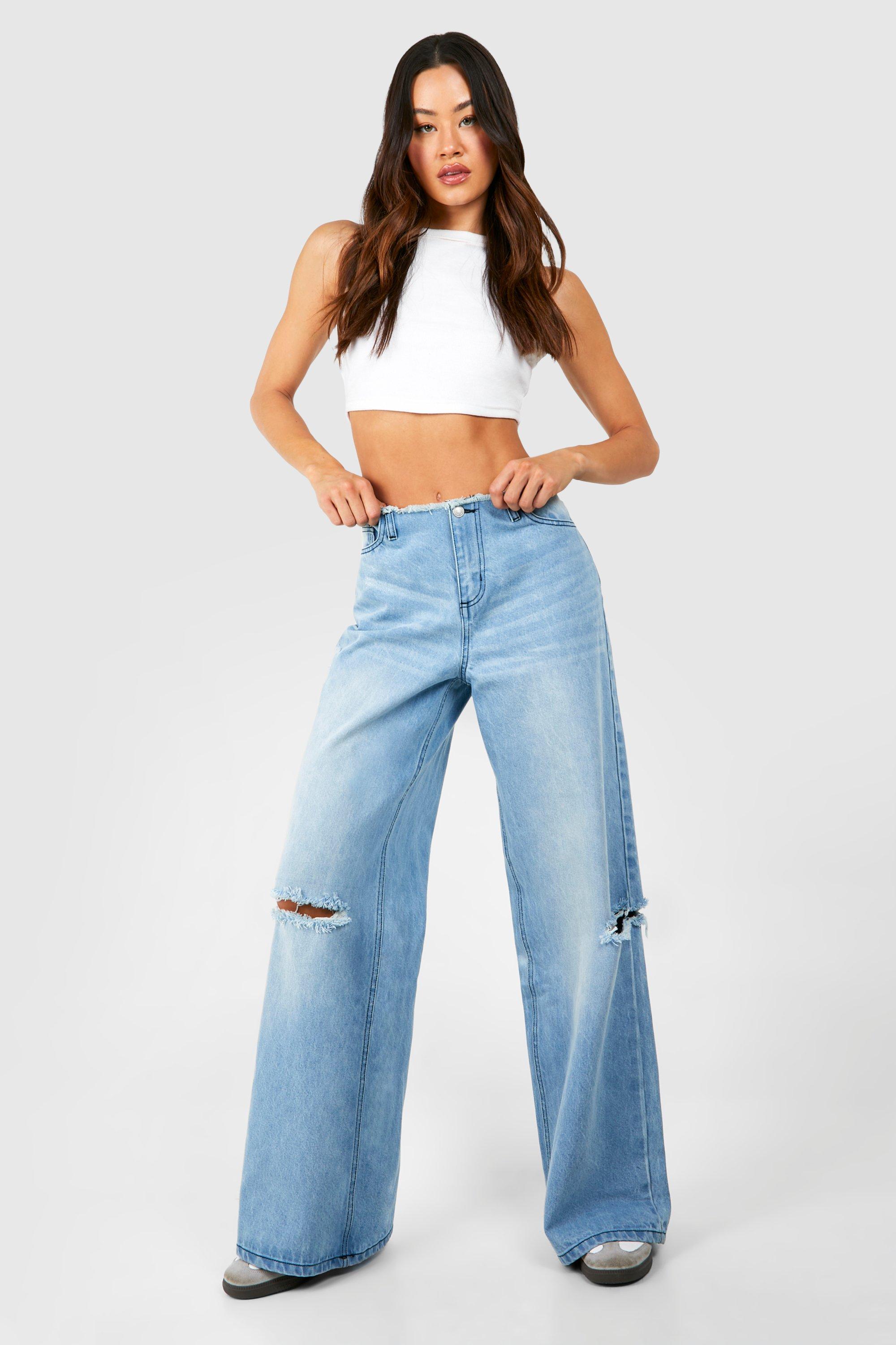 Image of Tall Low Rise Bleach Washed Wide Leg Jean, Azzurro