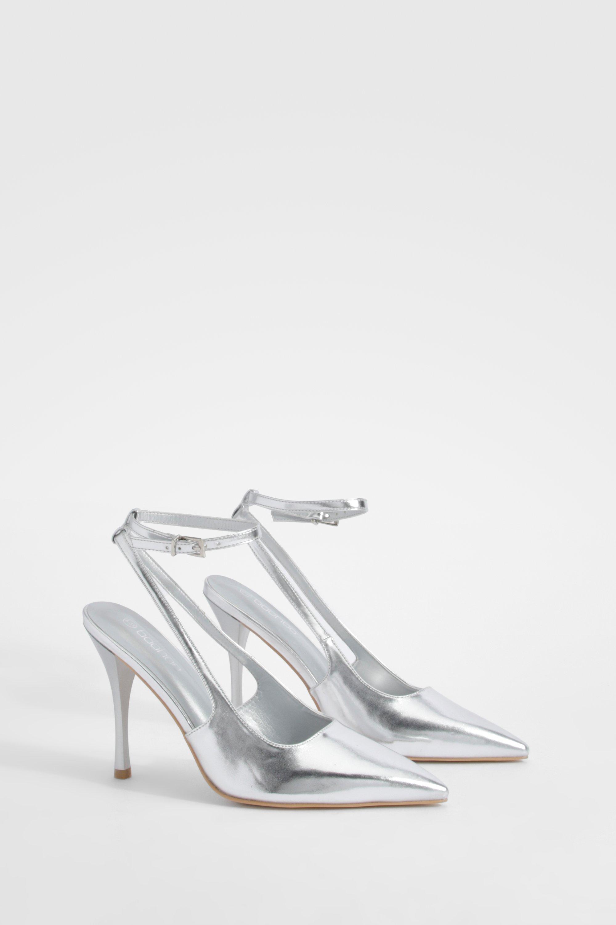 Image of Metallic Cut Out Detail Lace Up Court Shoes, Grigio