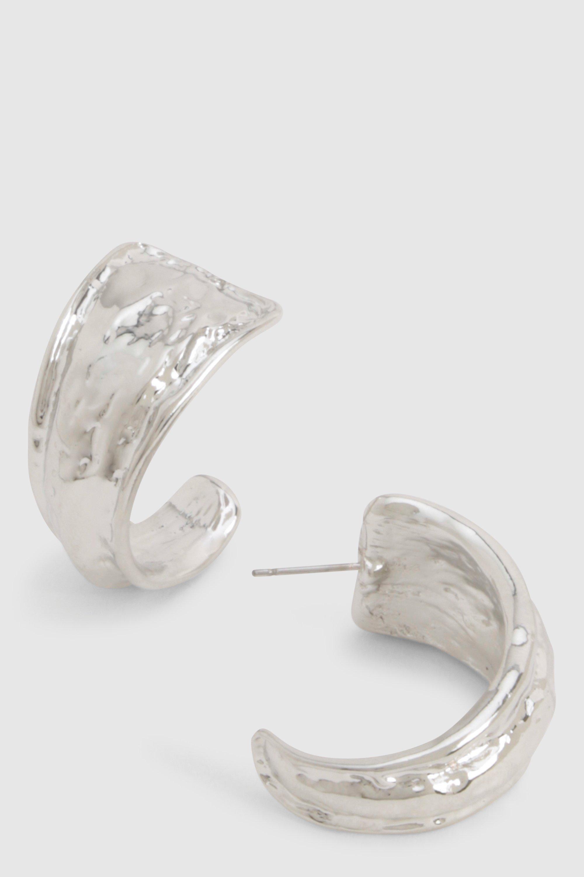 Image of Silver Molten Hoop Earrings, Grigio