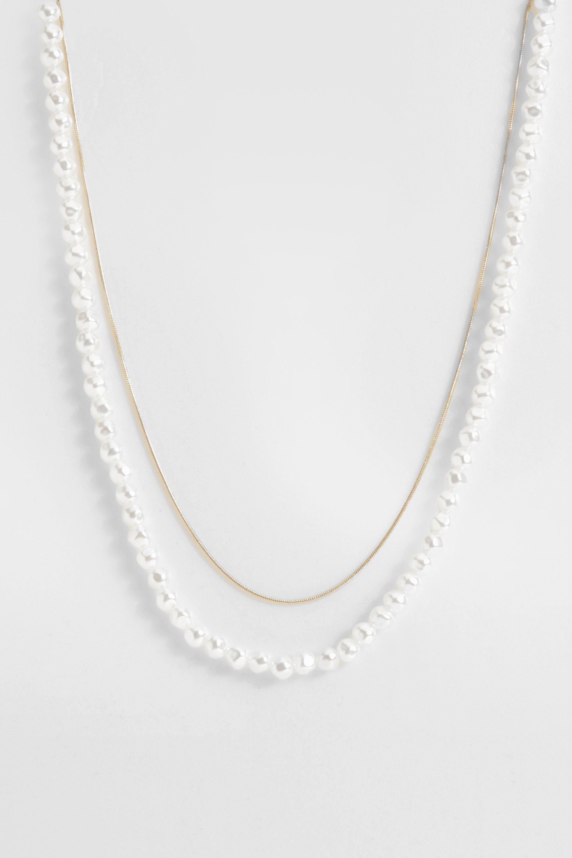 Double Layered Pearl Necklace - White - ONE SIZE