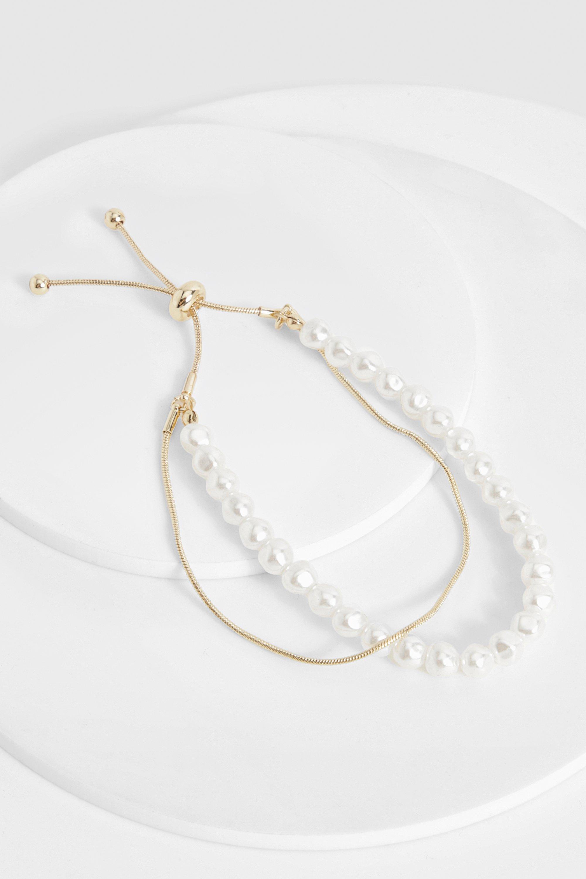 Double Layered Pearl Toggle Bracelet - White - ONE SIZE