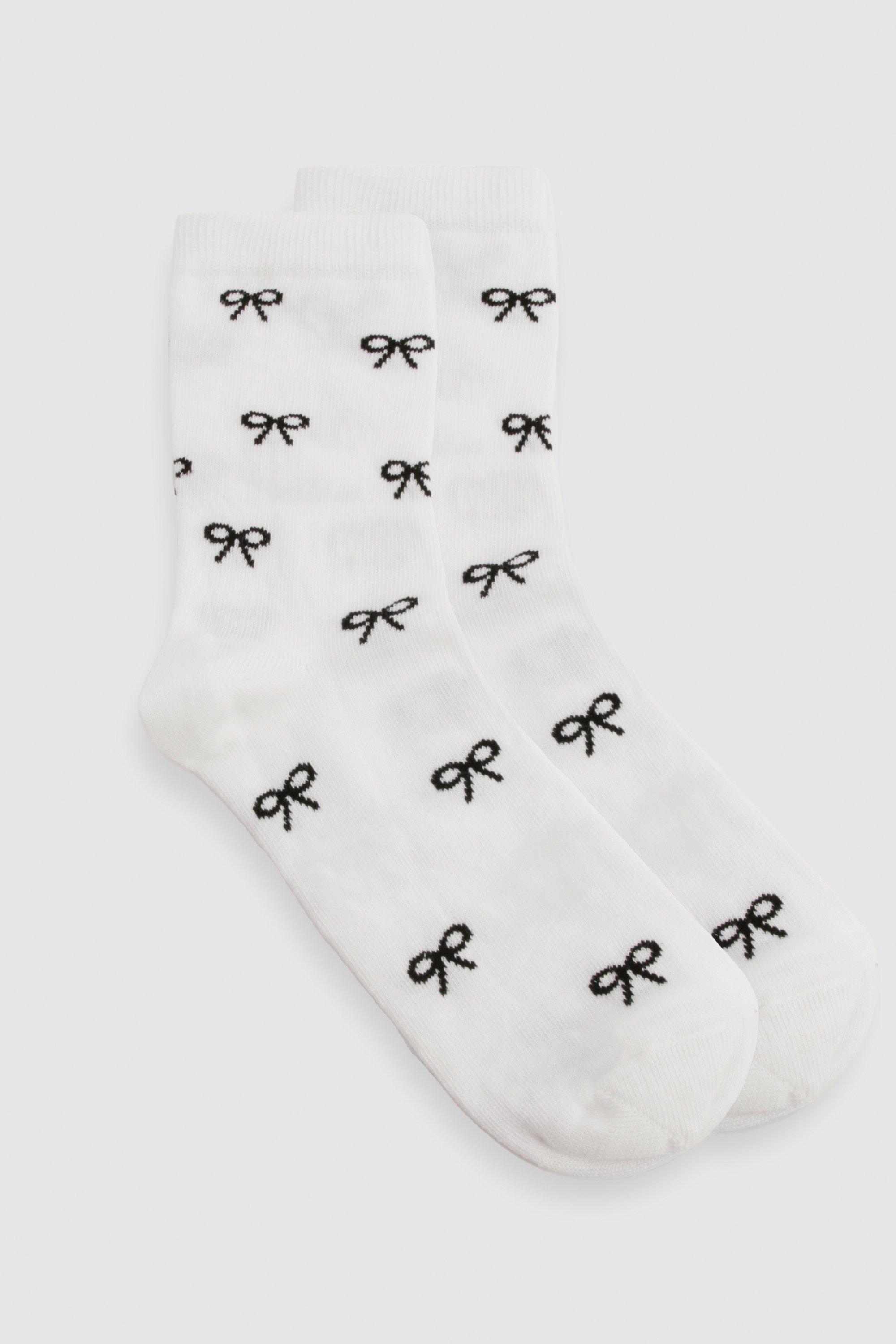 Image of Patterned Bow Detail Socks, Bianco