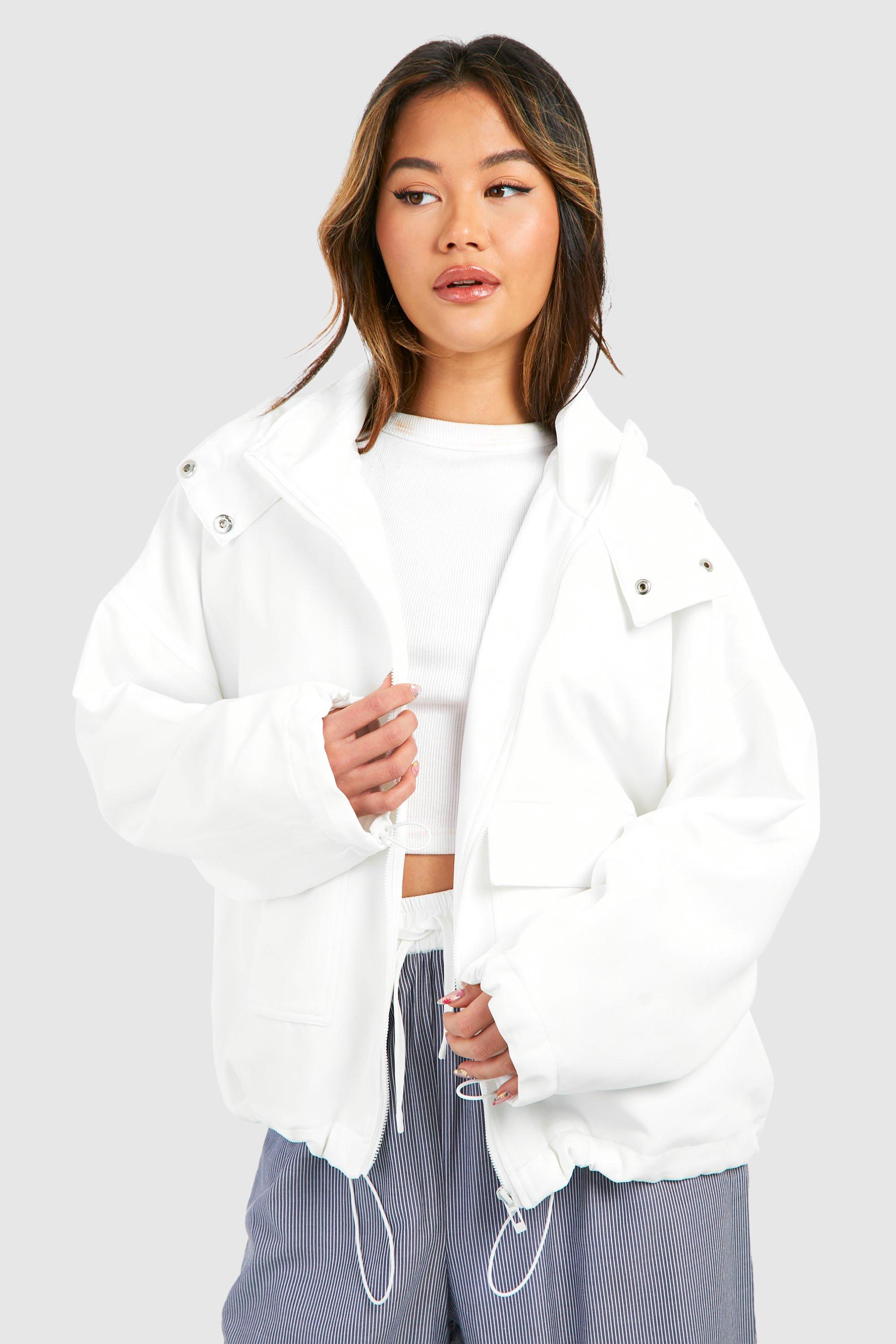 Image of Pocket Detail Hooded Jacket, Bianco