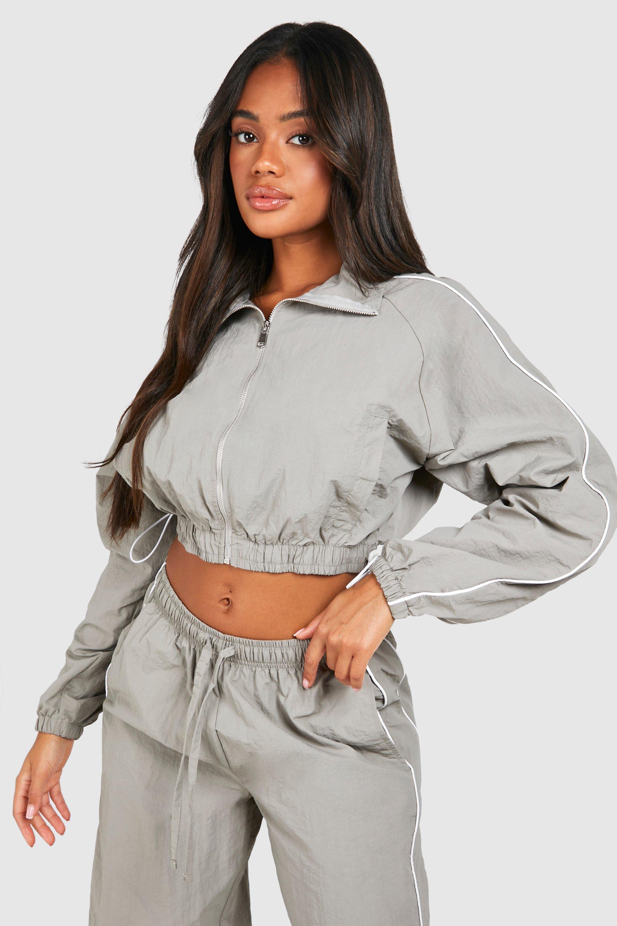 Image of Nylon Contrast Detail Cropped Jacket, Grigio