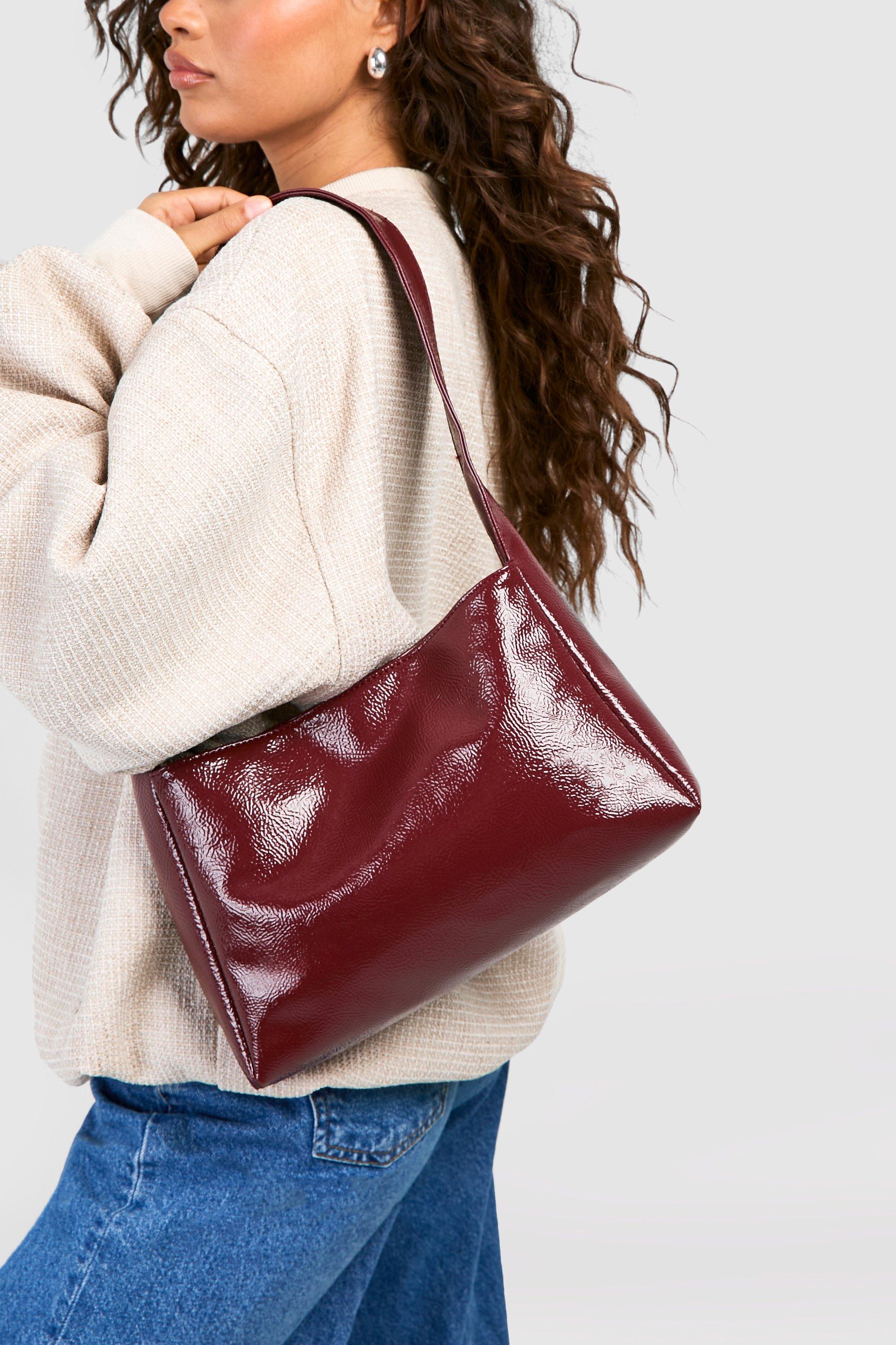 Image of Textured Patent Shoulder Bag, Rosso