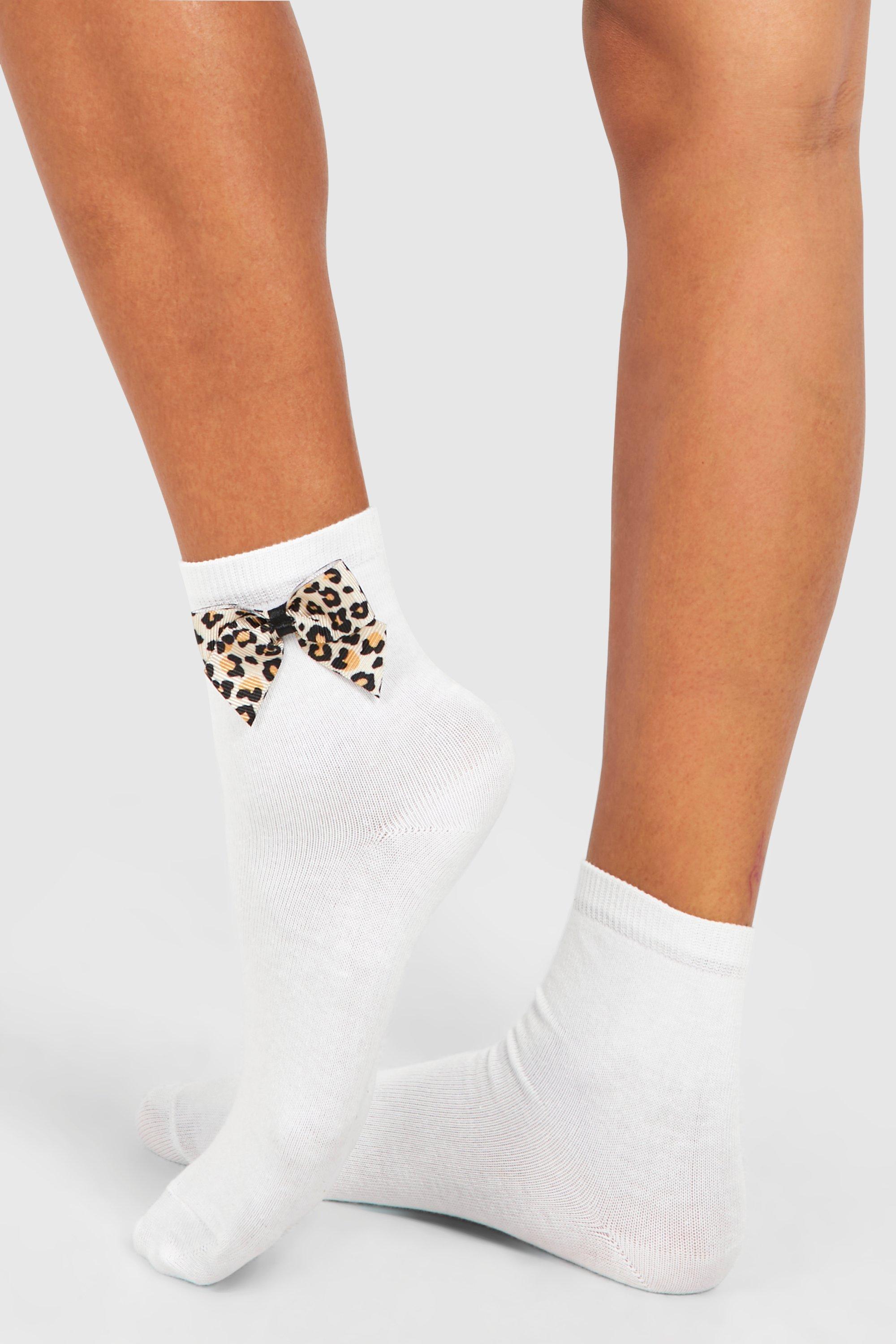 Image of Leopard Print Bow Detail Sock, Multi