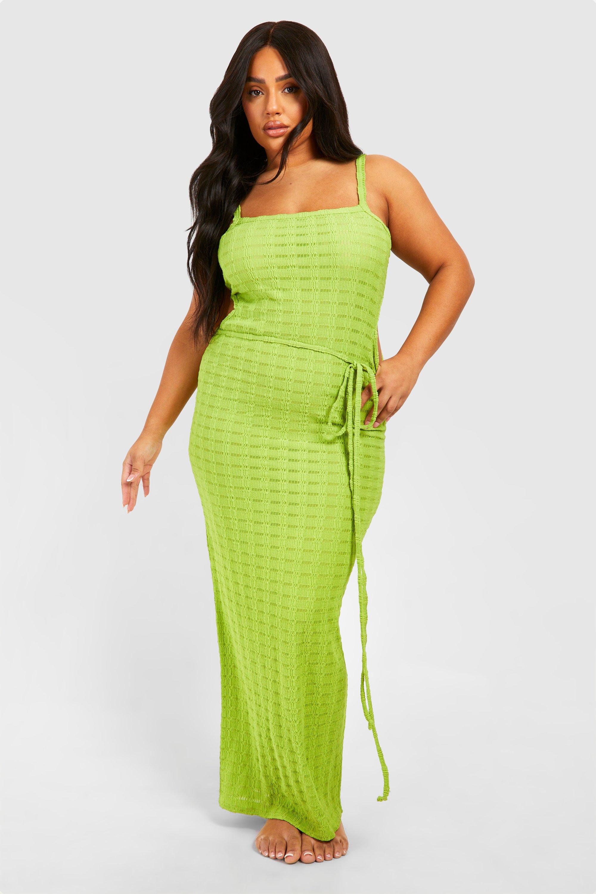 Boohoo Plus Jersey Knitted Cut Out Beach Maxi Dress, Lime