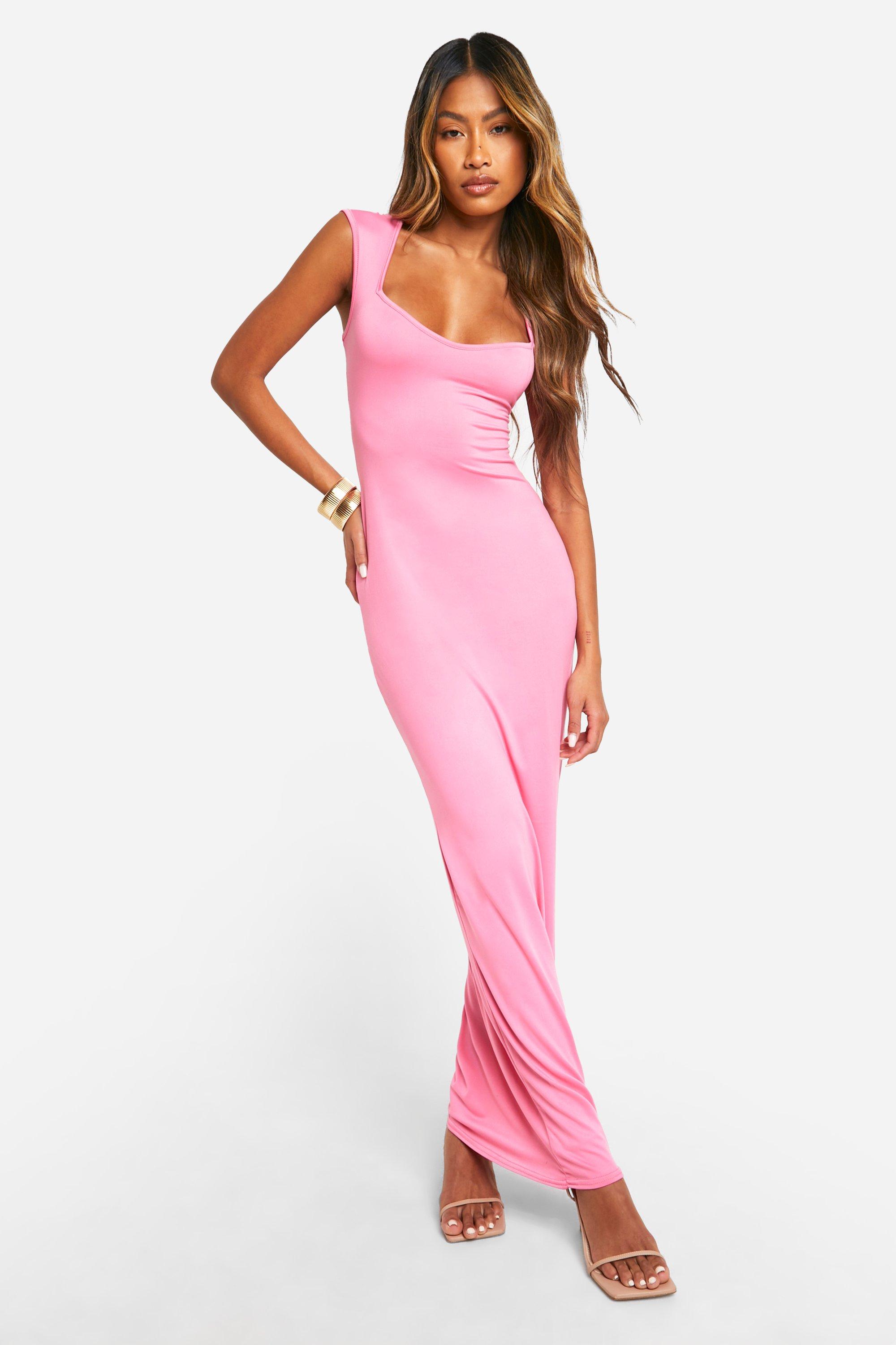 Image of Sweetheart Neck Super Soft Maxi Dress, Pink