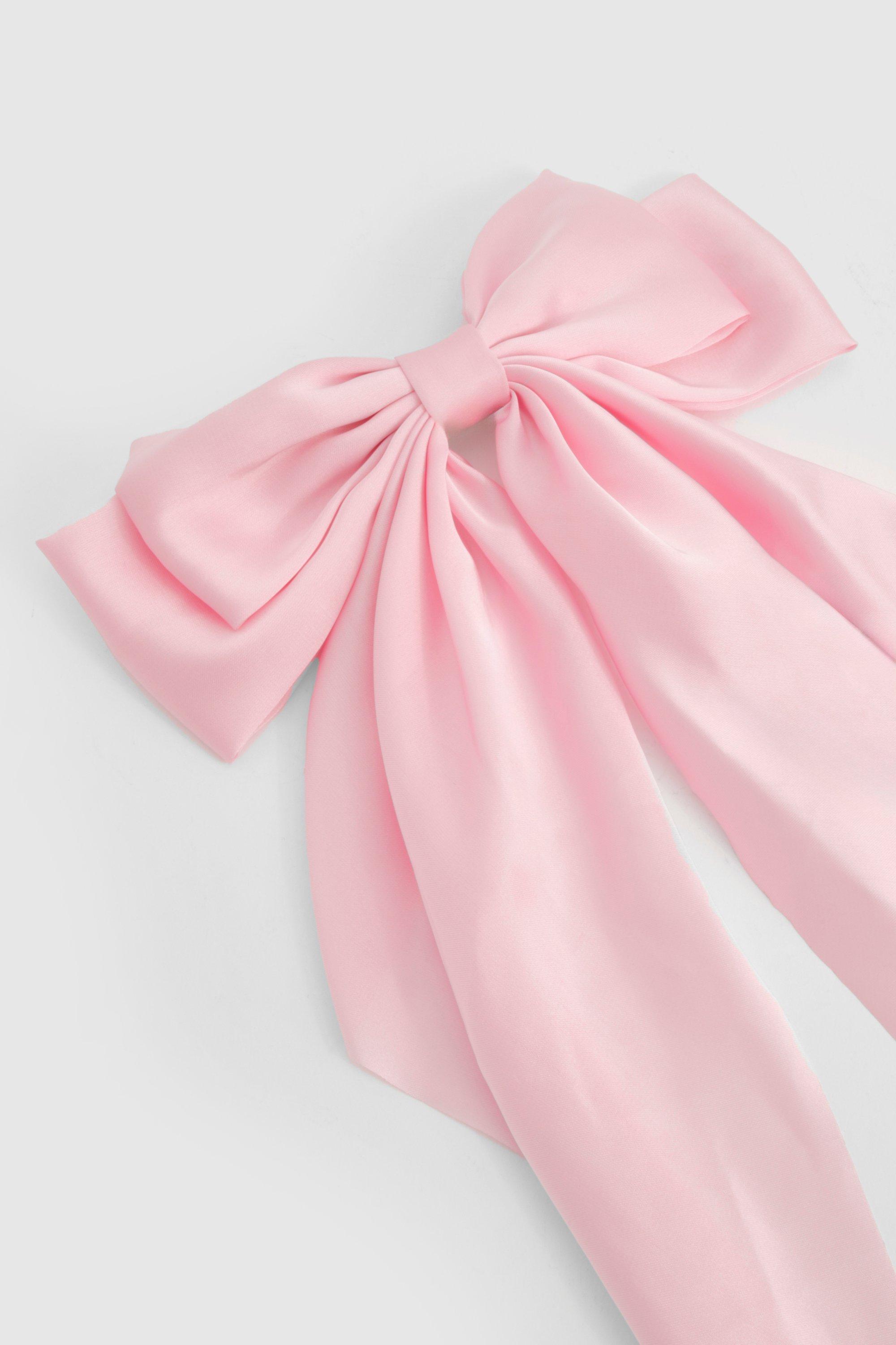 Image of Oversized Baby Pink Satin Bow Hair Clip, Pink