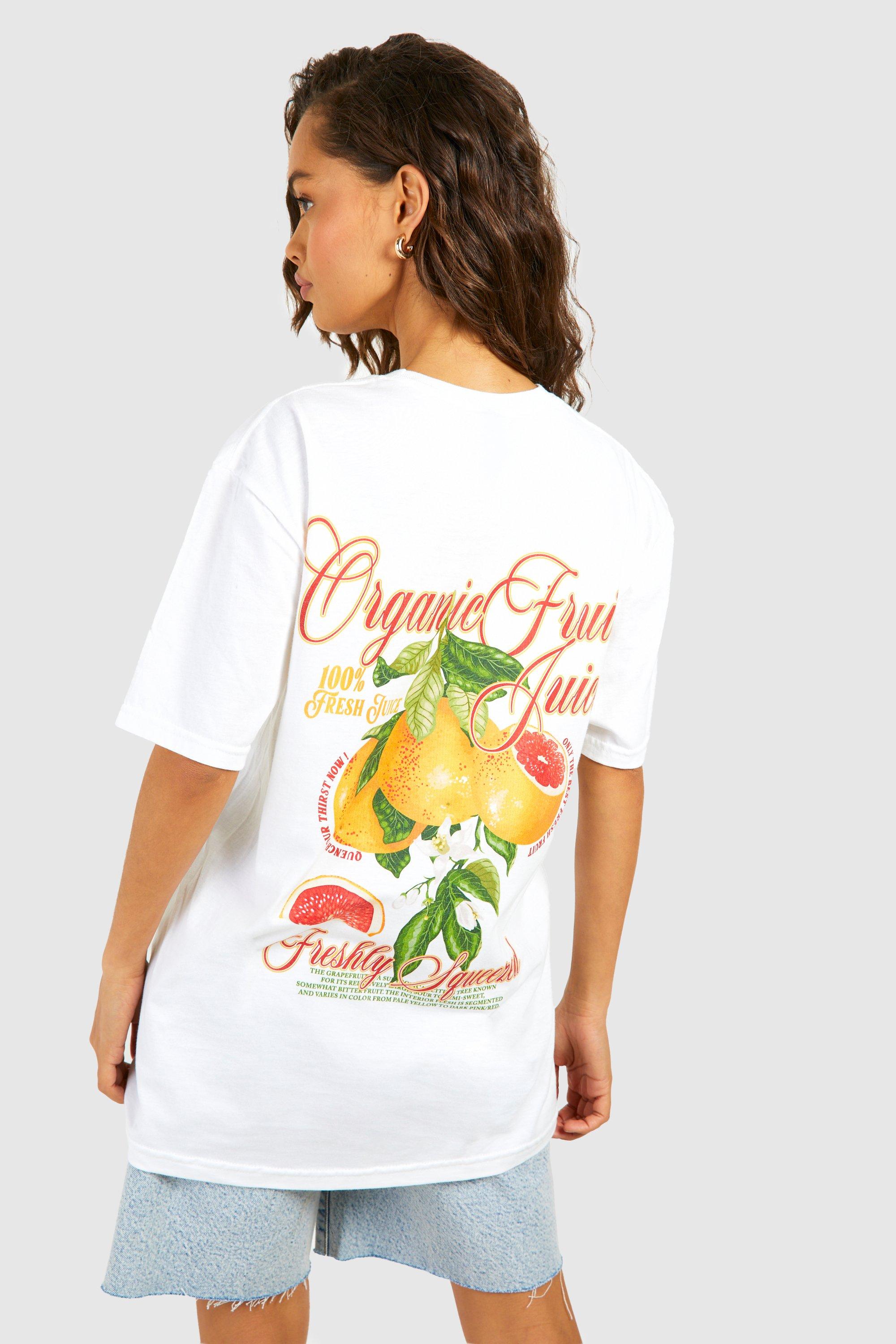 Image of Oversized Organic Fruit Juice Back Print Cotton Tee, Bianco