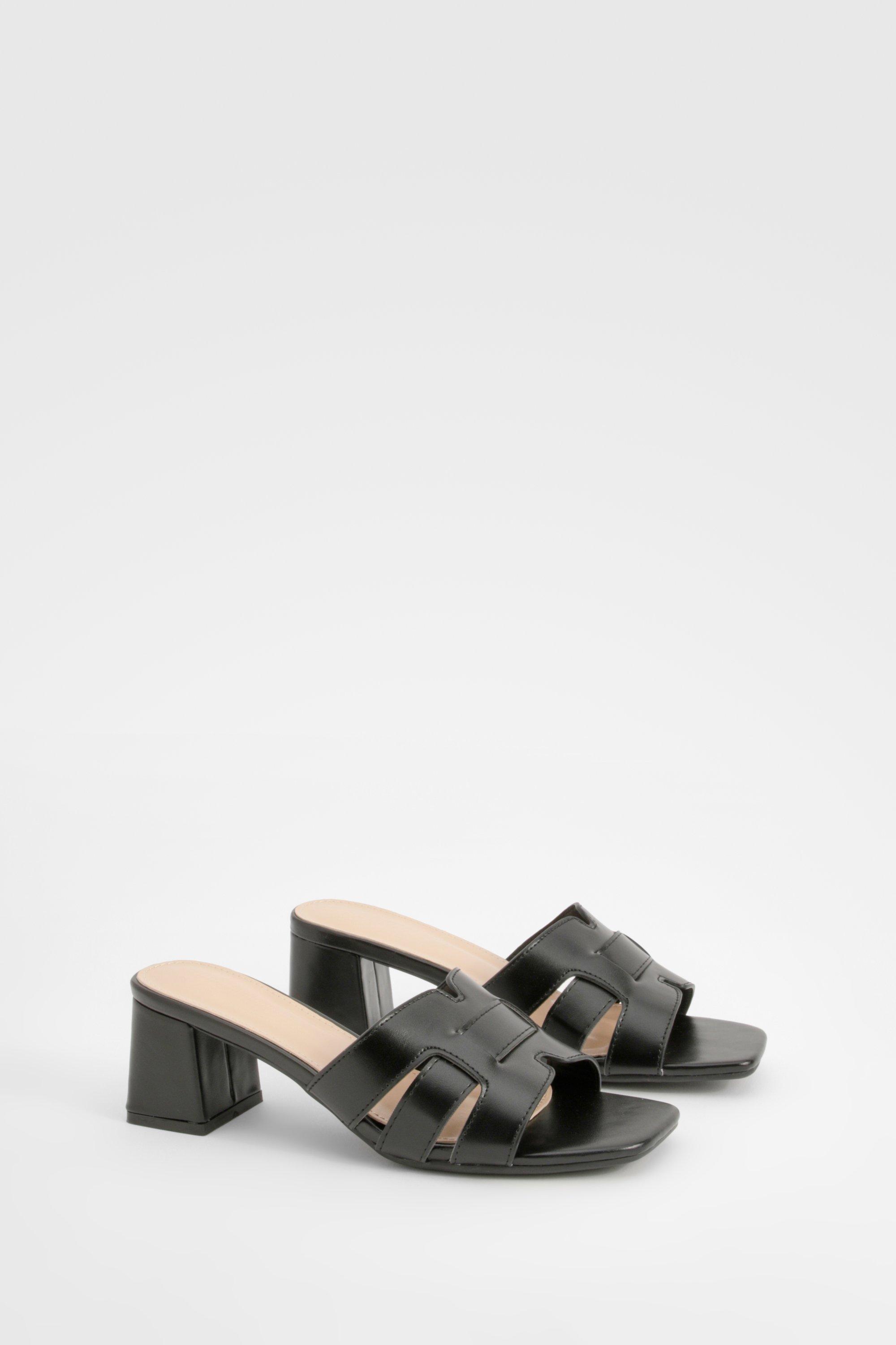 Image of Cut Out Block Heeled Mules, Nero