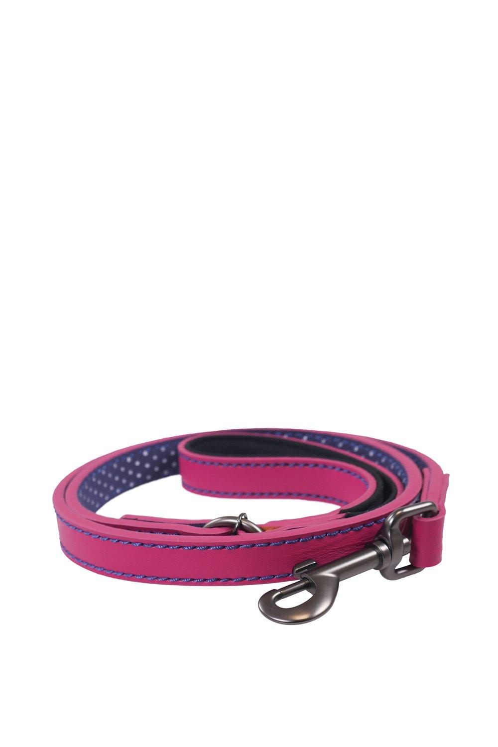 Picture of For Dapper Dogs Pink With Polka Dot Lining Leather Dog Lead With Padded Handle