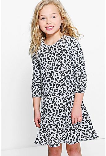 Girls Knitted Leopard Print Dress