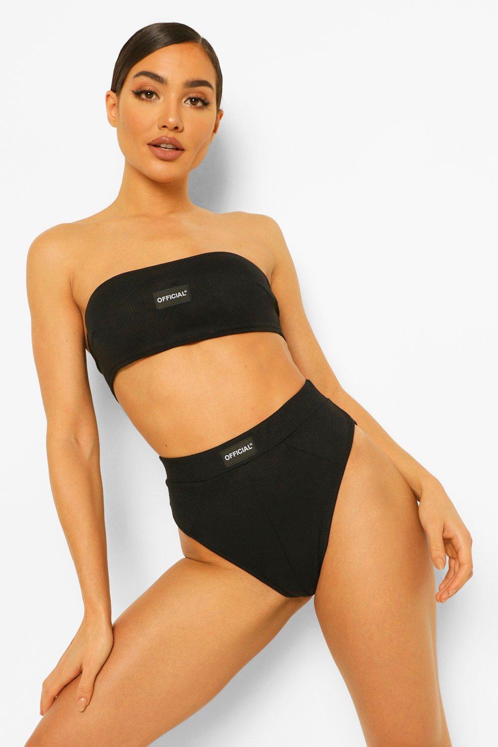 boohoo Womens Rib Bandeau Lingerie Set - Black - 12, Black