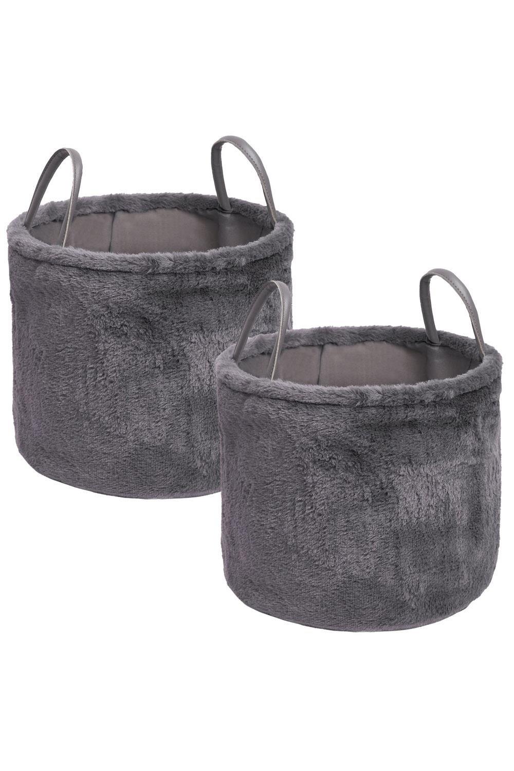  Faux Fur Fleece Decorative Storage Basket - Grey / 2