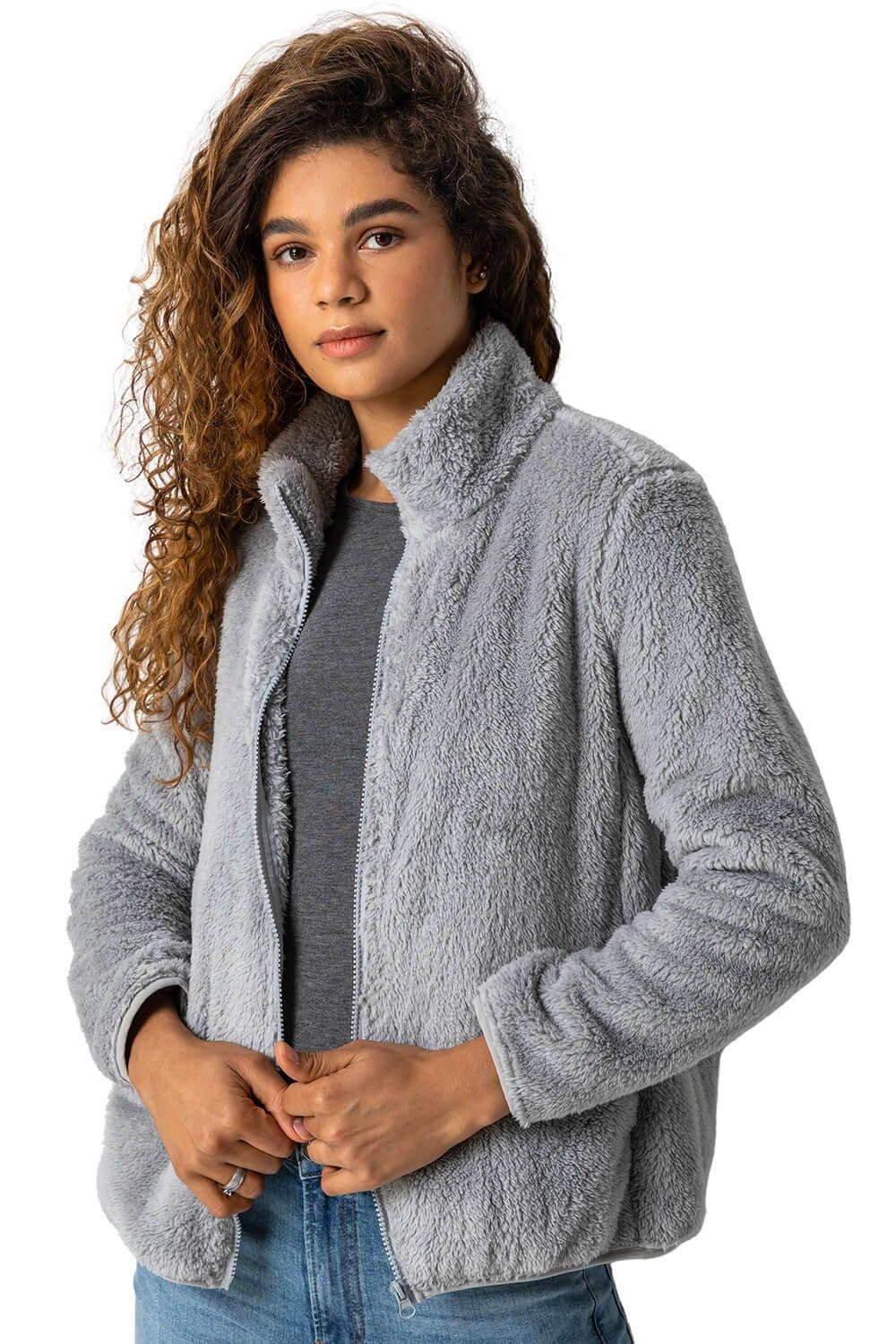 Roman Women's Soft Sherpa Fleece Jacket|Size: L|light grey