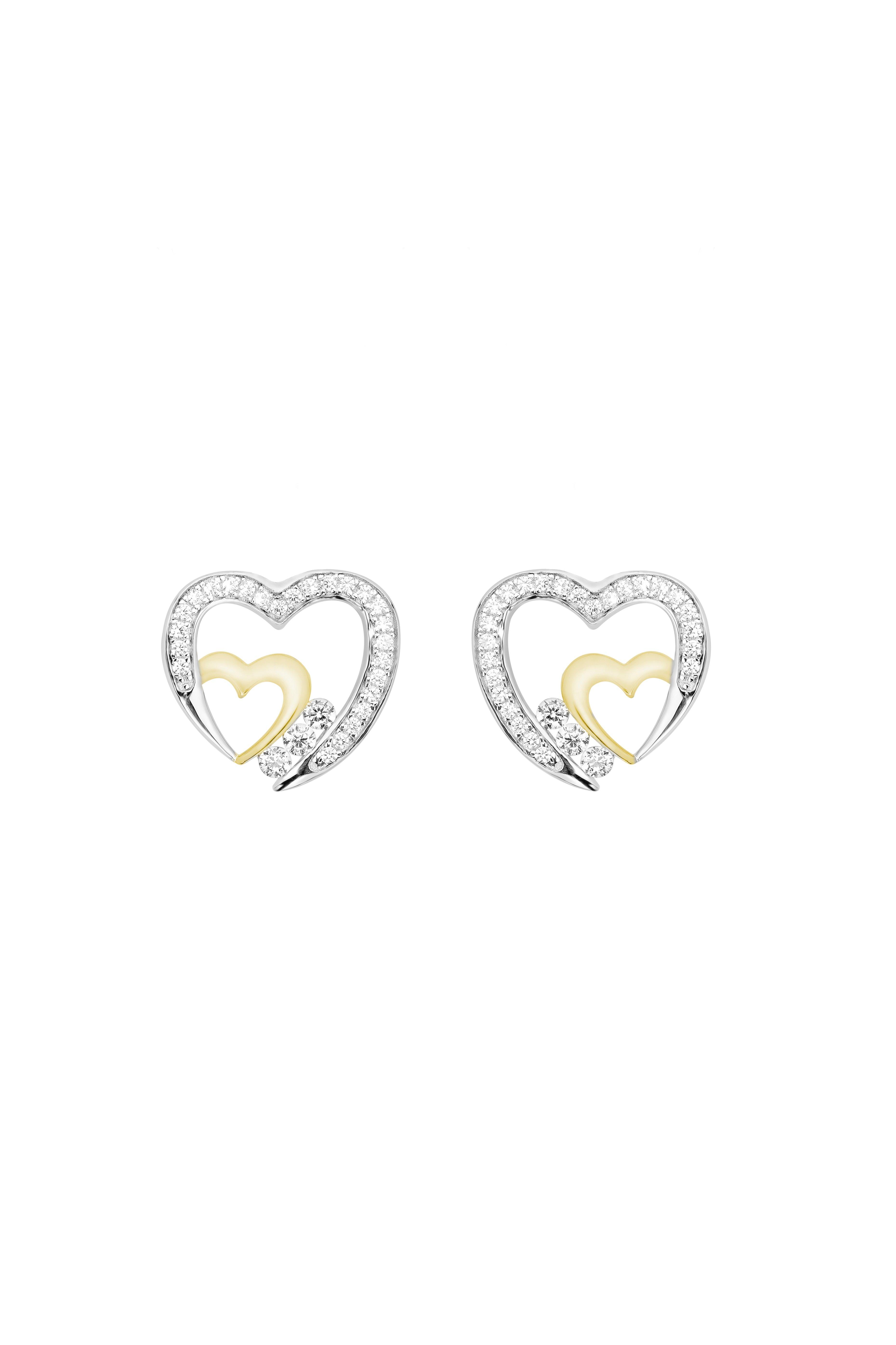 The Fine Collective Sterling Silver Two Colour Cubic Zirconia Double Heart Stud Earrings silver Female