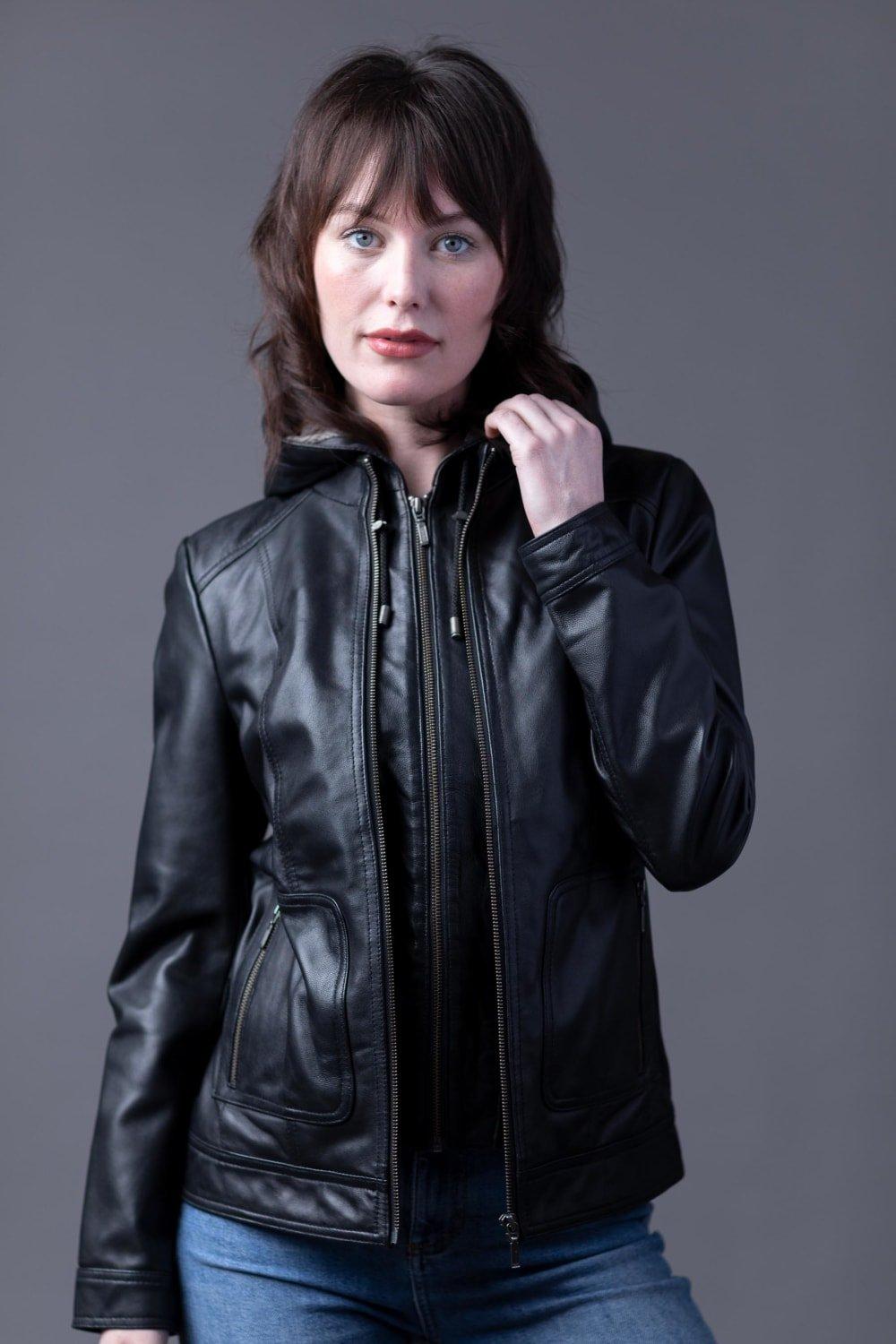 'Abbeytown' Hooded Leather Jacket