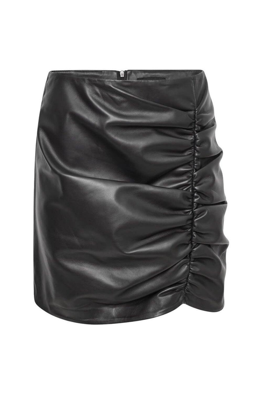 Ruched Real Leather Mini Skirt