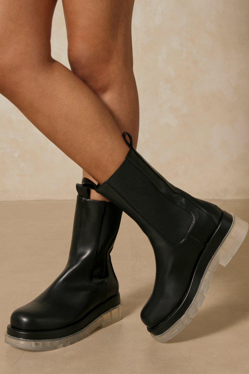 Misspap Womens Leather Look Rubber Sole Ankle Boots - black - 4, Black