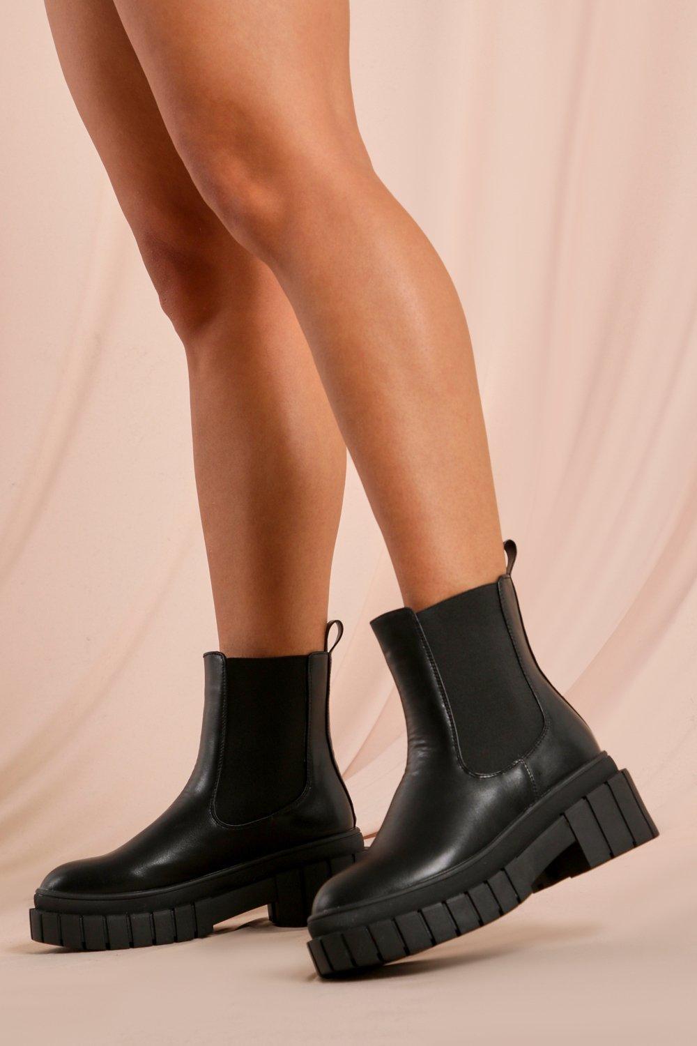 Womens Chunky Sole Chelsea Boots - black - 5, Black