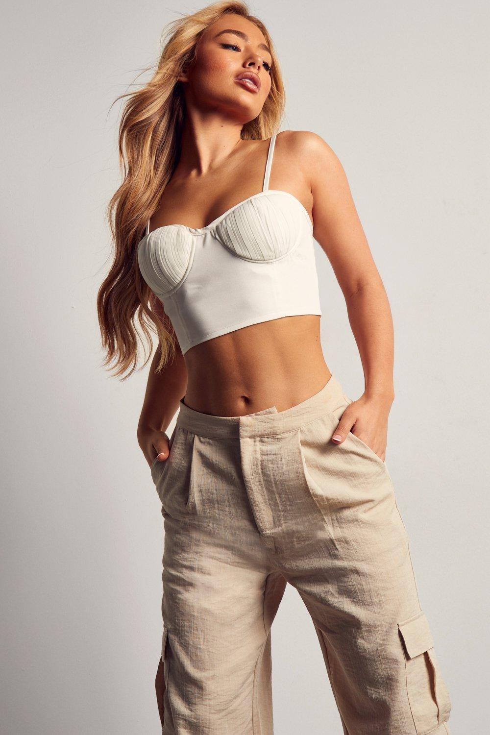 Misspap Womens Pleated Cup Corset Top - white - 12, White