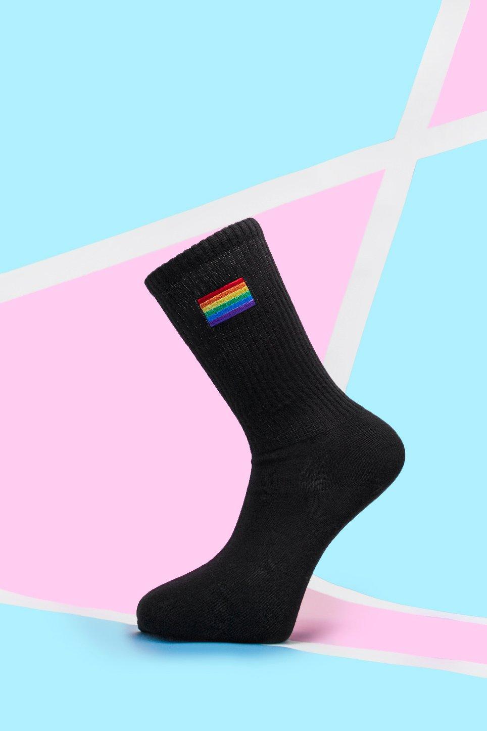 

Спортивные носки в рубчик с вышивкой и радужной расцветкой, Black
