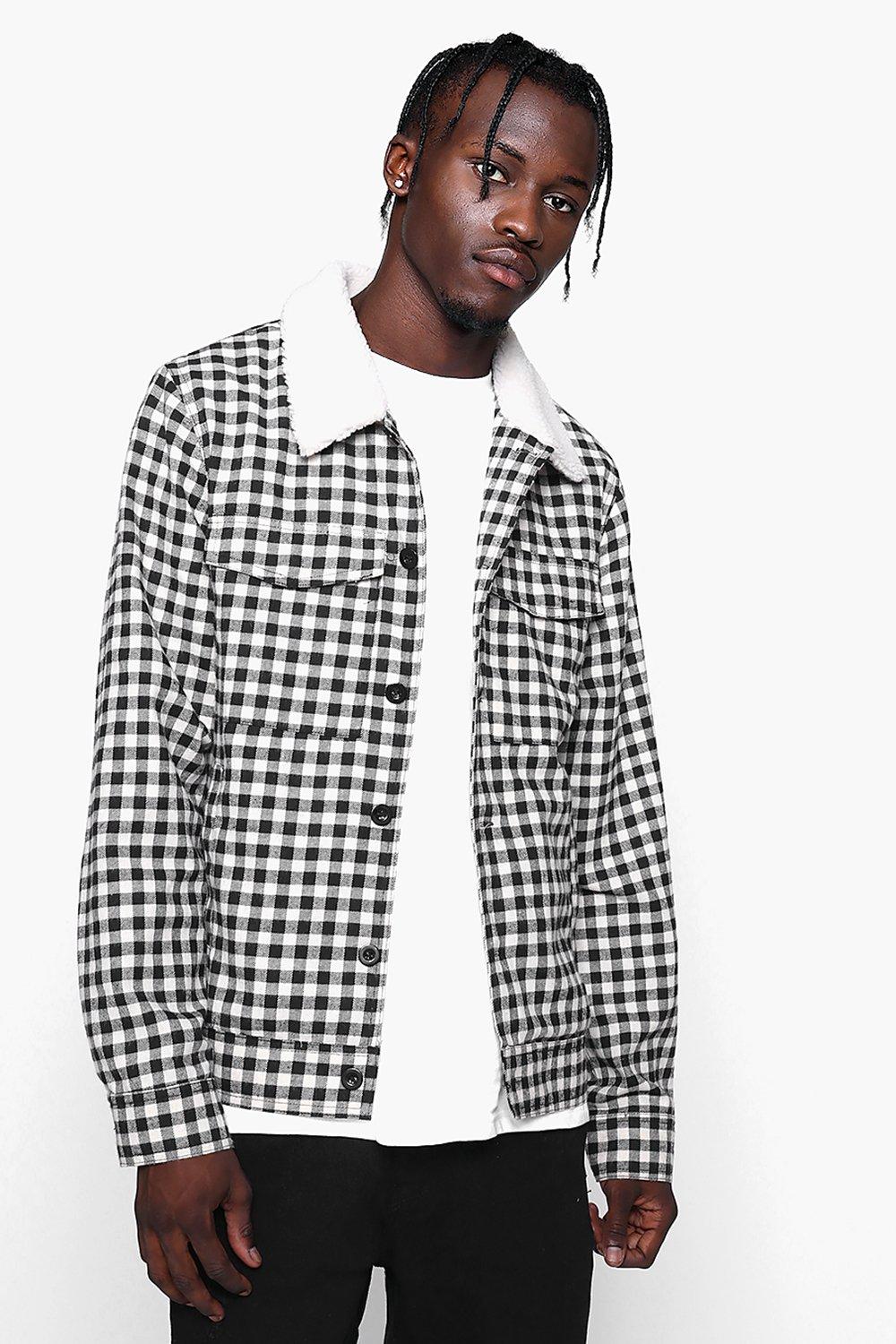 Borg Collar Check Trucker Jacket from BoohooMan.com