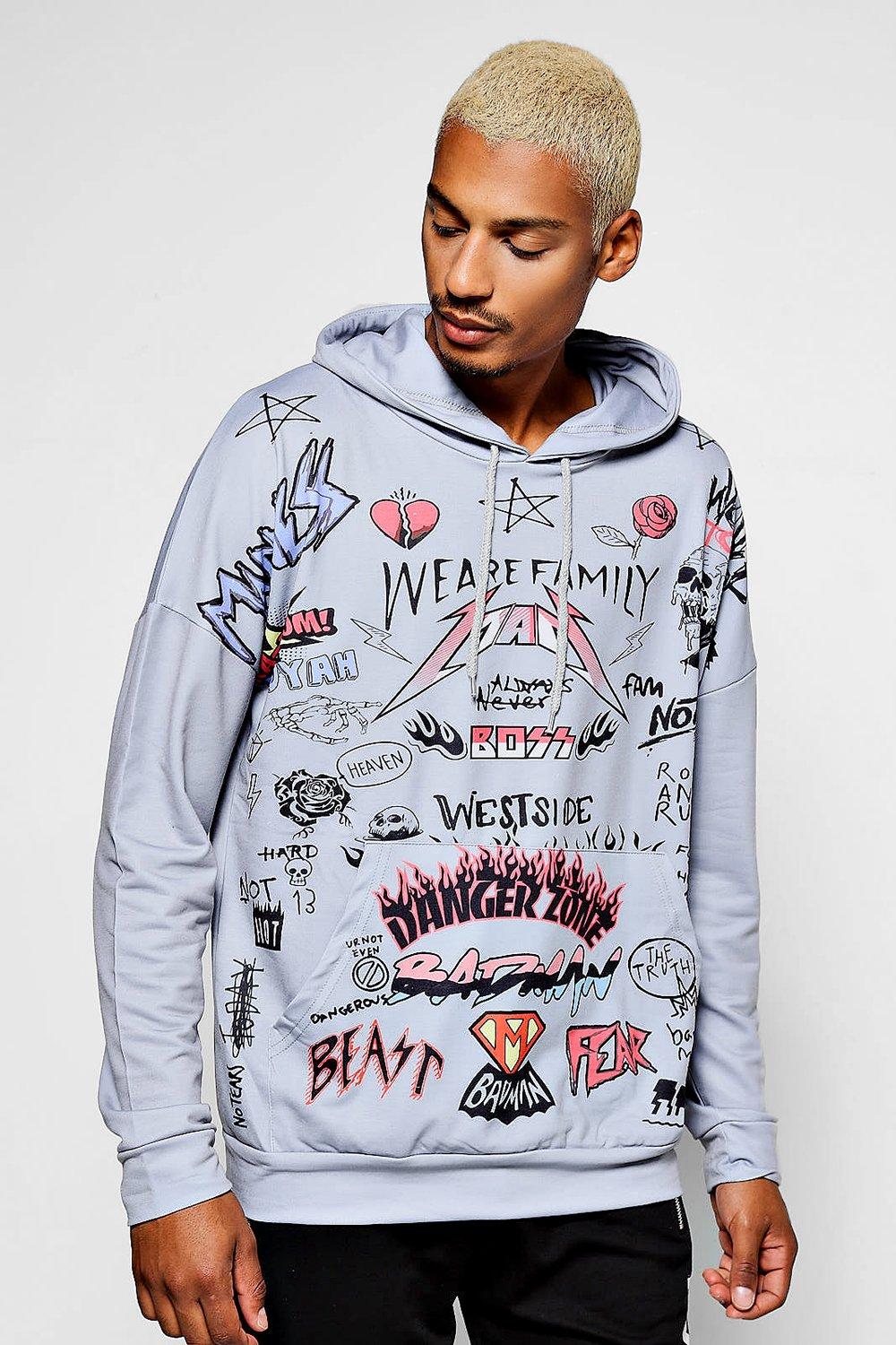 man official graffiti print hoodie