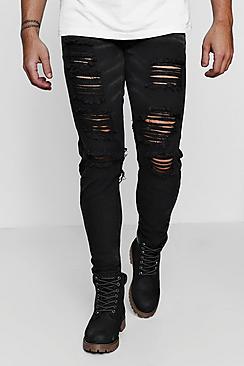 Black Denim Skinny Fit Jeans with Extreme Back Rips