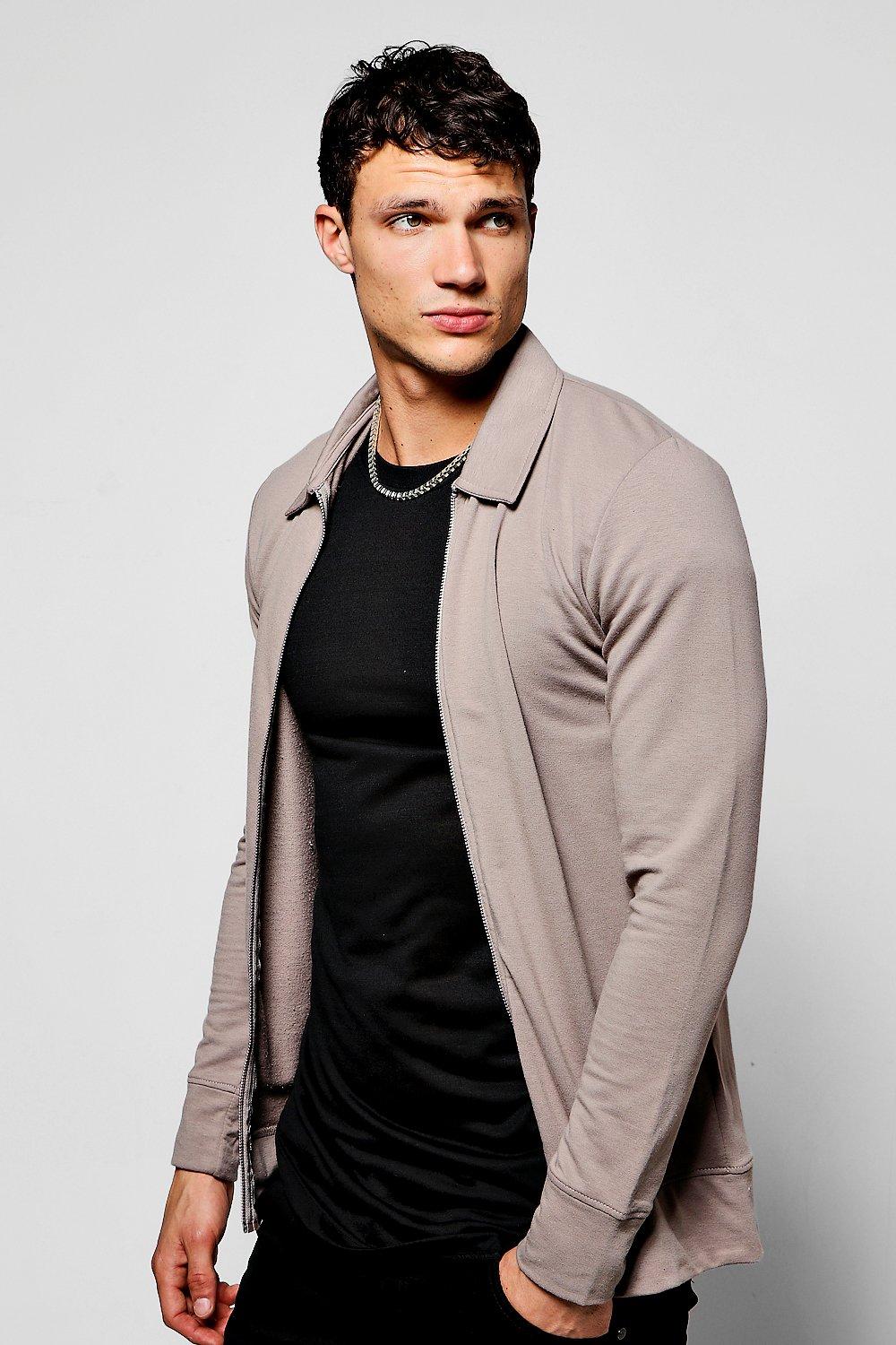 Muscle Fit Jersey Harrington Jacket boohooMAN