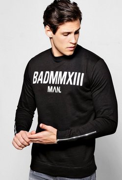 Bad Man Print Sweater With Side Zips