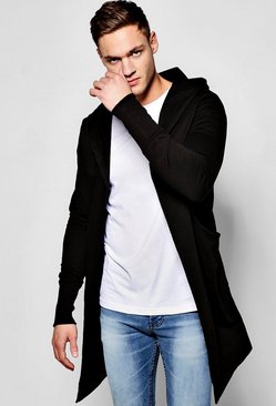 Longline Hooded Cardigan With Extended Cuff