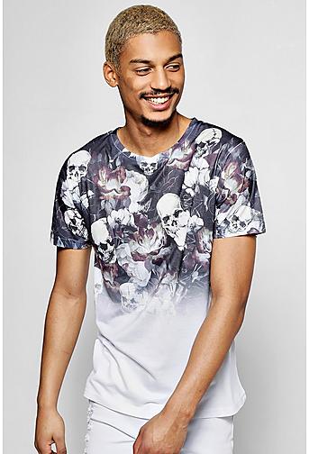 Skull Floral Faded Sublimation T Shirt