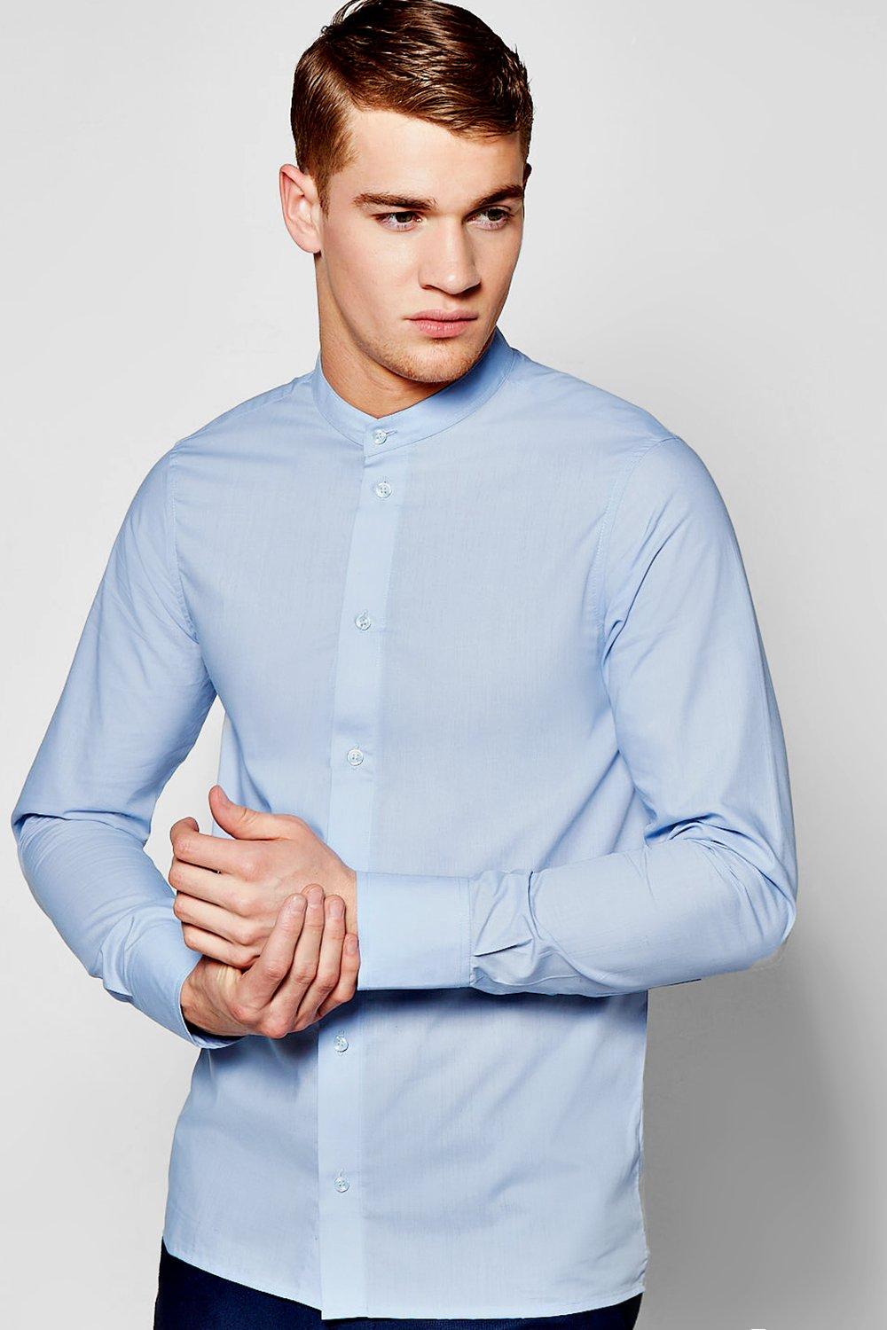 Slim Fit Long Sleeve Grandad Collar Shirt