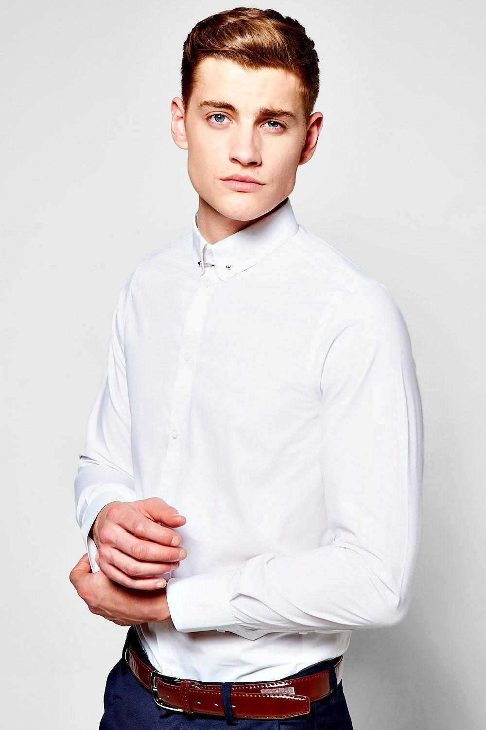 Slim Fit Long Sleeve Pin Collar Shirt