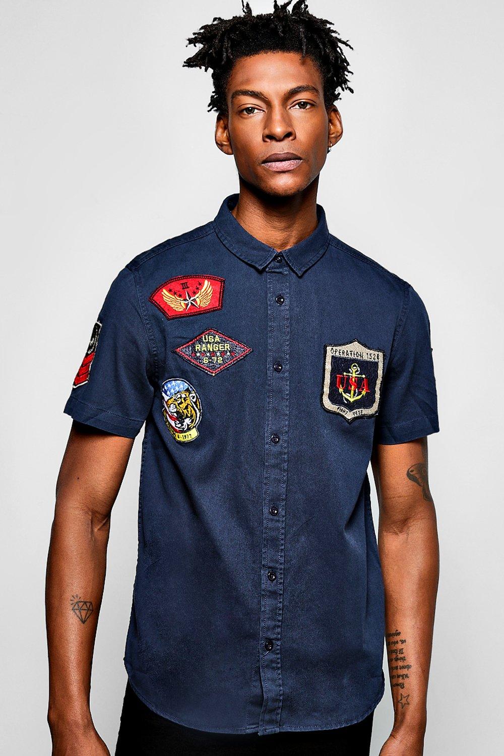 Short Sleeved Badged Military Shirt