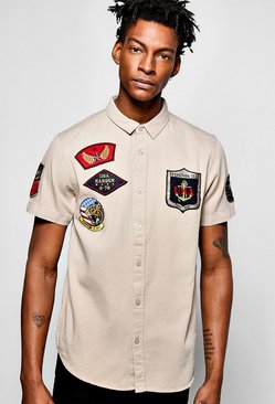 Short Sleeved Badged Military Shirt