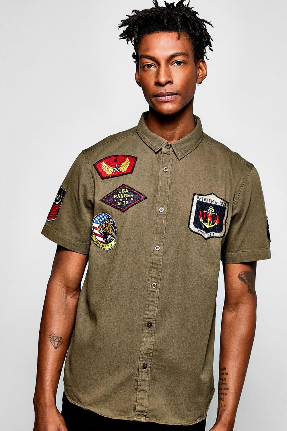 Short Sleeved Badged Military Shirt